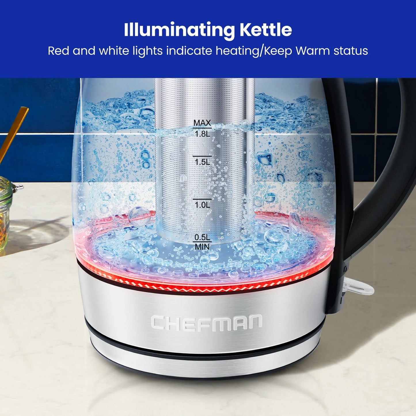 Rapid-Boil 1.8L Electric Tea Kettle W/ Keep Warm and Tea Infuser - Stainless Steel