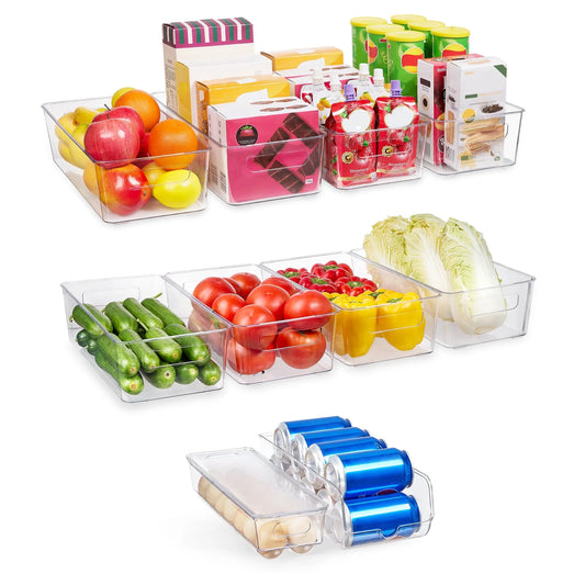Set of 10 Fridge Organizer, Refrigerator Organizing Bins with Handles, Bpa-Free Clear Plastic Fridge Storage Containers