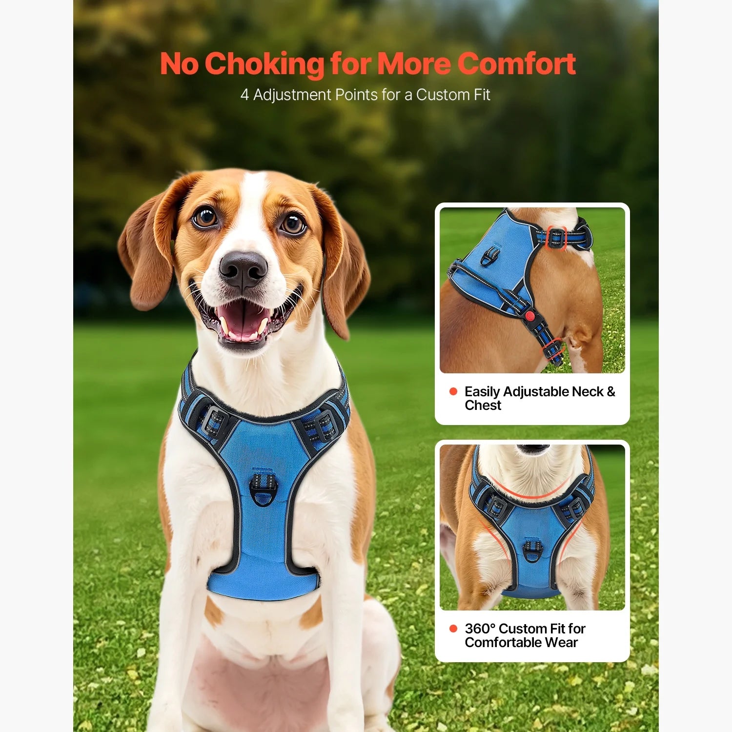 Adjustable Canine Harness for Large Breeds, Non-Dragging Vest with 5Ft Lead, Grip, Metallic Loops, Fasteners, Reflective Threads, Made from Durable 600D Oxford Material, Ideal for Training