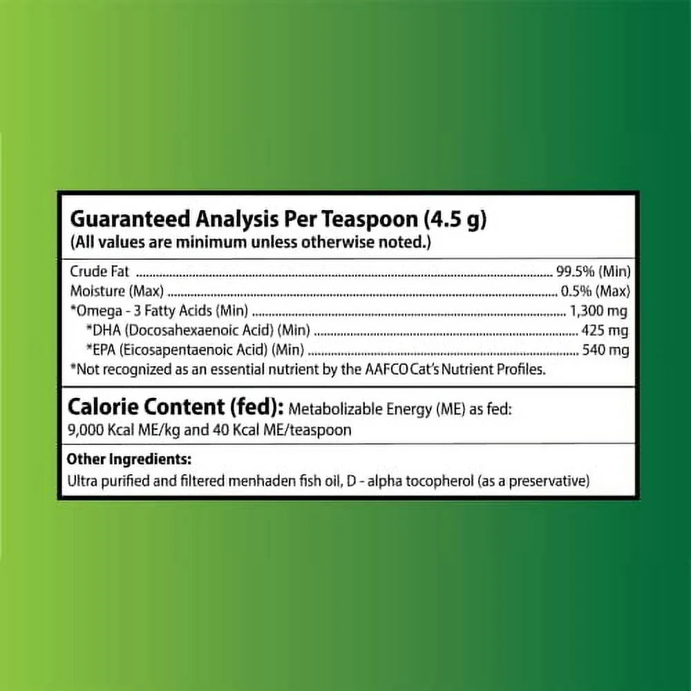 Omega 3 Fish Oil Cat Supplements & Vitamins with EPA, DPA & DHA, 8 Oz