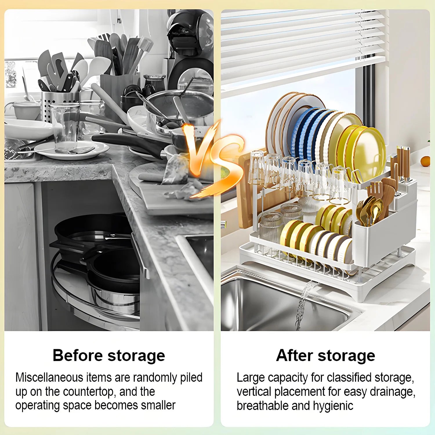 2-Tier Stainless Steel Foldable Dish Racks ,16.5*11.8*11.4In, White