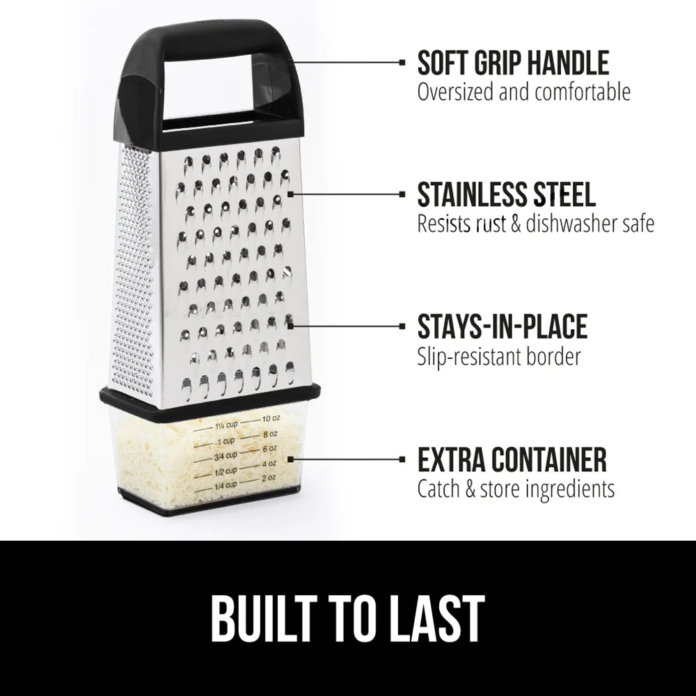Cheese Grater, BPA Free Stainless Steel Box Graters, Cheeses and Veggie Shredder, Black