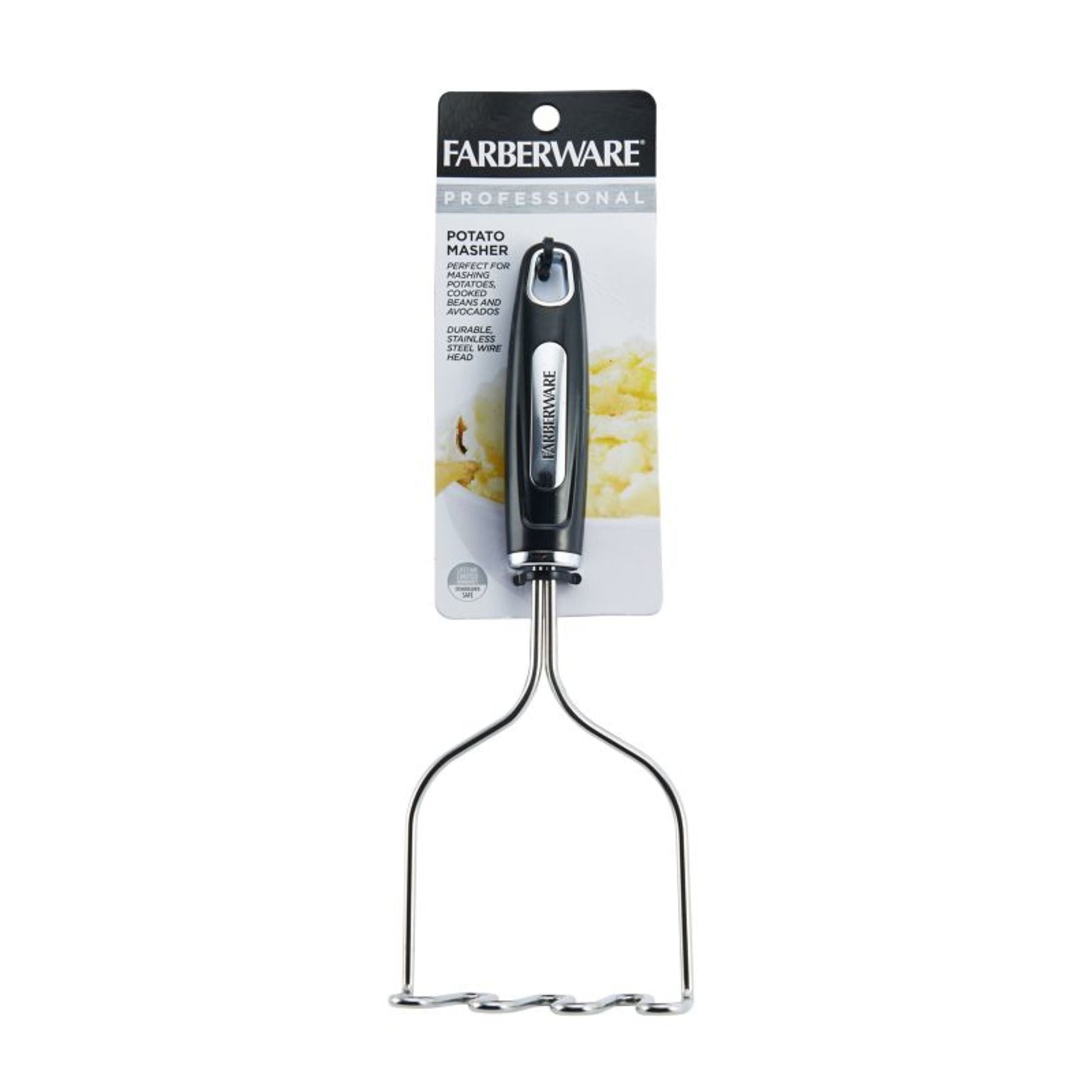 Professional Stainless Steel Potato Masher with Black Handle