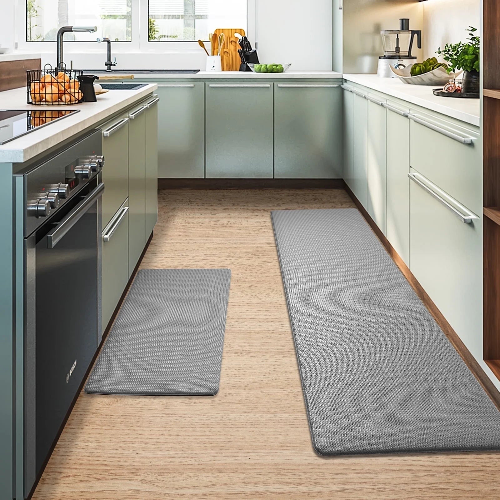 Kitchen Rug and Mat Kitchen Mat anti Fatigue, Non Slips Kitchen Floor Mat, Kitchen Rug or Mat Washable, 17"X 29"+17"X 59", Gray