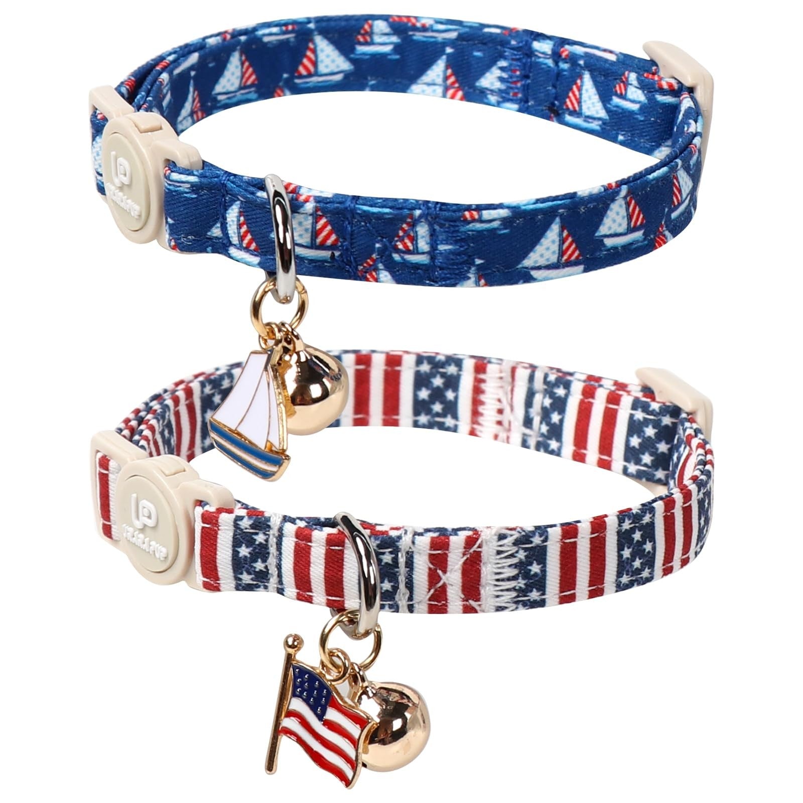 Patriotic 4th of July Cat Collar Set - 2-Pack Breakaway Kitten Collars with Flag Design