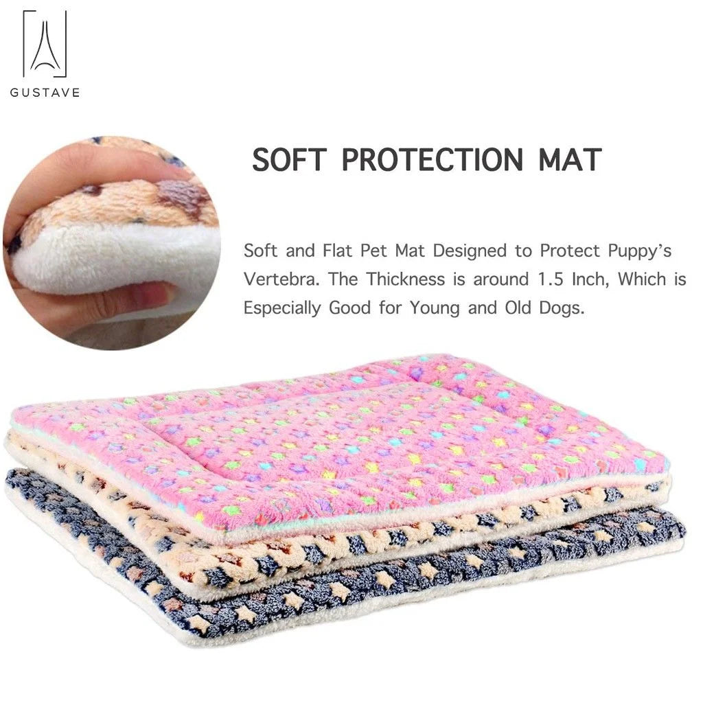 design Large Dog Pet Sleep Mat Soft Warm Reversible Fleece Crate Bed Mat Kennel Pad Cage Cushion for Large Small Medium Dog Cat "Blue, S"