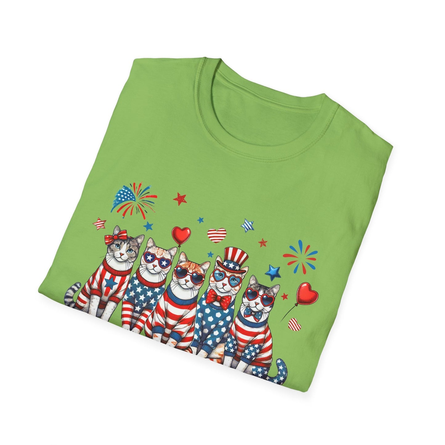 Patriotic Cat Unisex Softstyle T-Shirt for Fourth of July Celebrations
