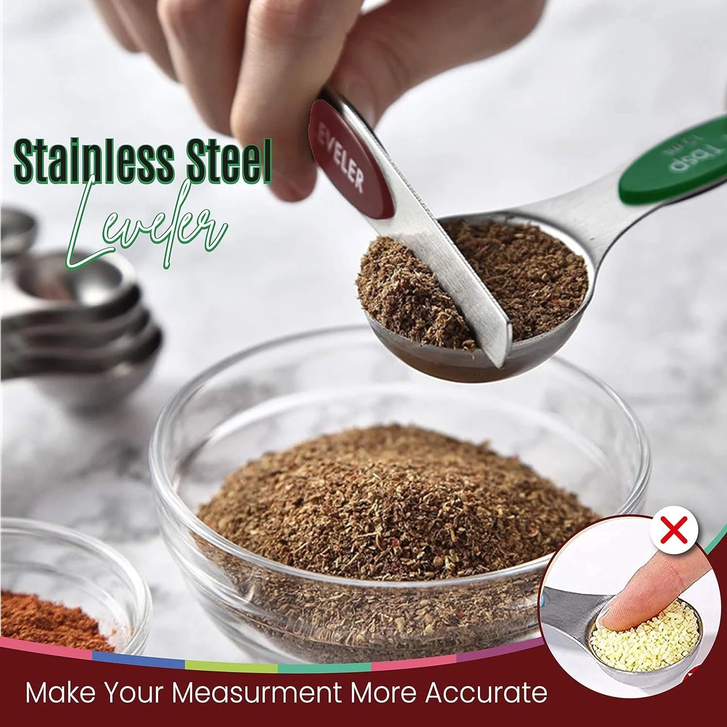 Magnetic Measuring Spoons 9-Pcs, Stainless Steel, Stackable, Measuring Teaspoon Set