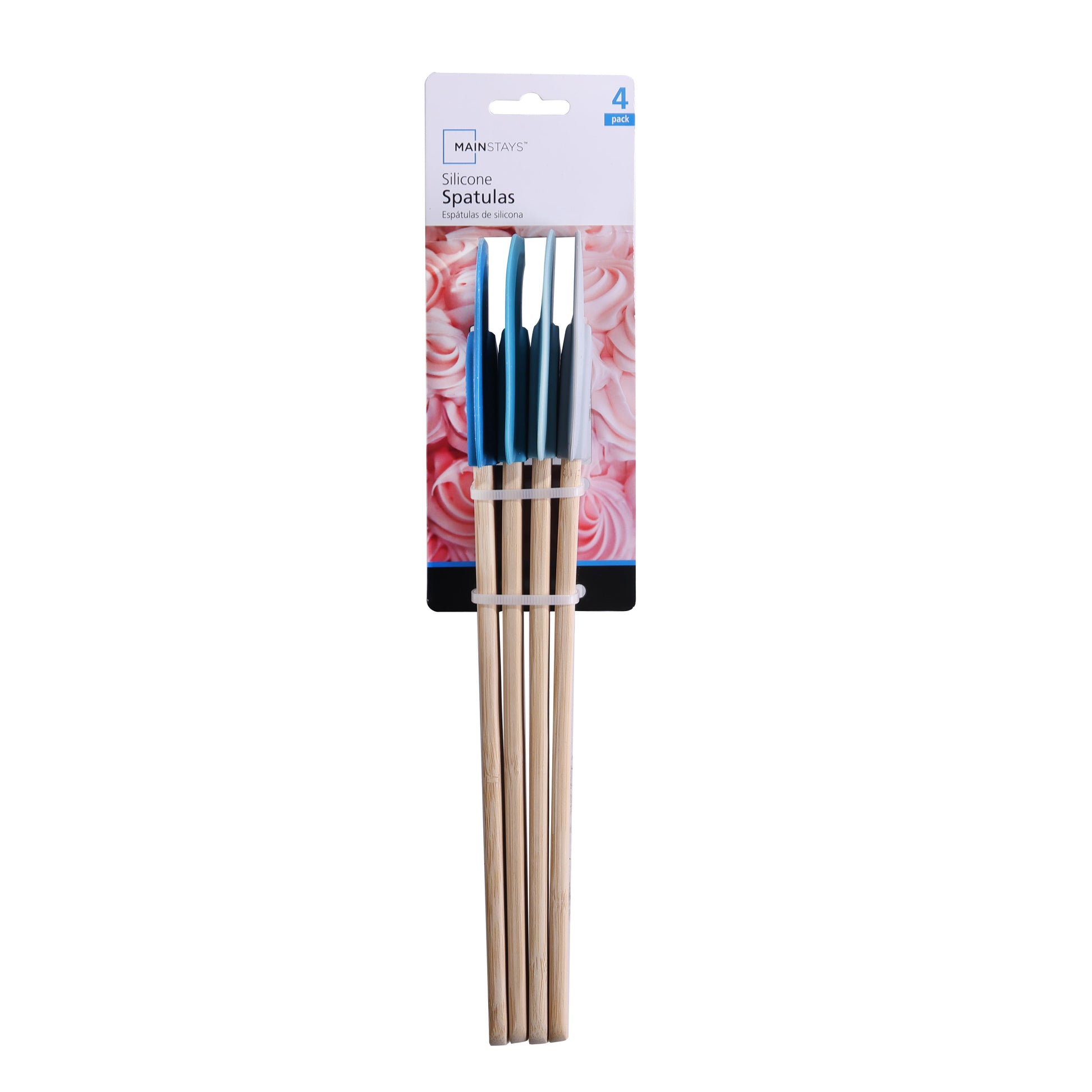 Colorful Silicone Spatulas Set 4 with Bamboo Handles, Blue