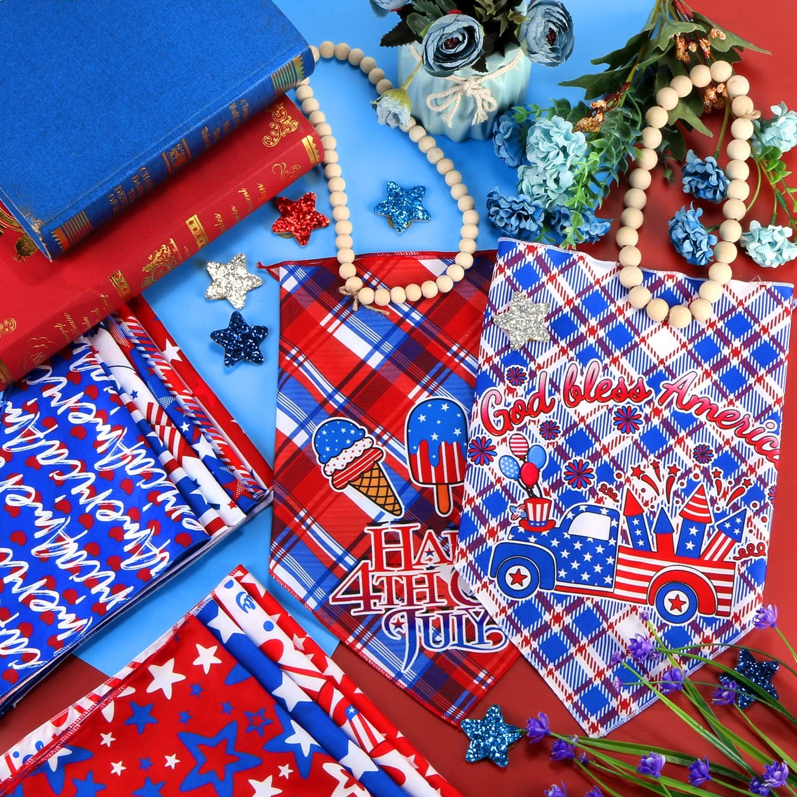 30 Pcs 4Th of July Dog Bandanas Bulk American Flag Pet Scarf Triangle Bibs Ho...