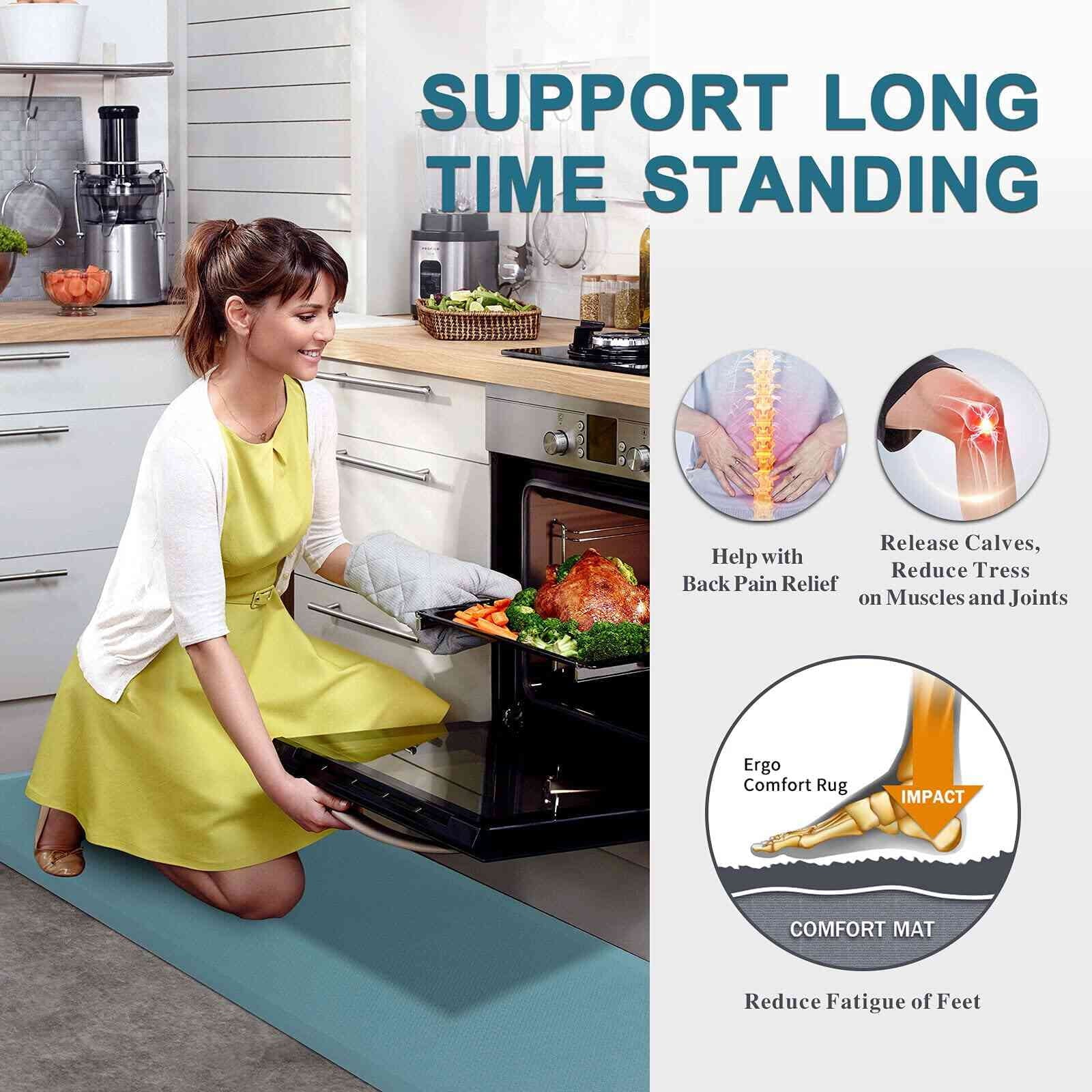 Anti-Fatigue Floor Mat Cushioned Kitchen Comfort Mat, Waterproof Non-Slip Standing Desk Foam Mats and Rugs, Teal, 17.3"X60"