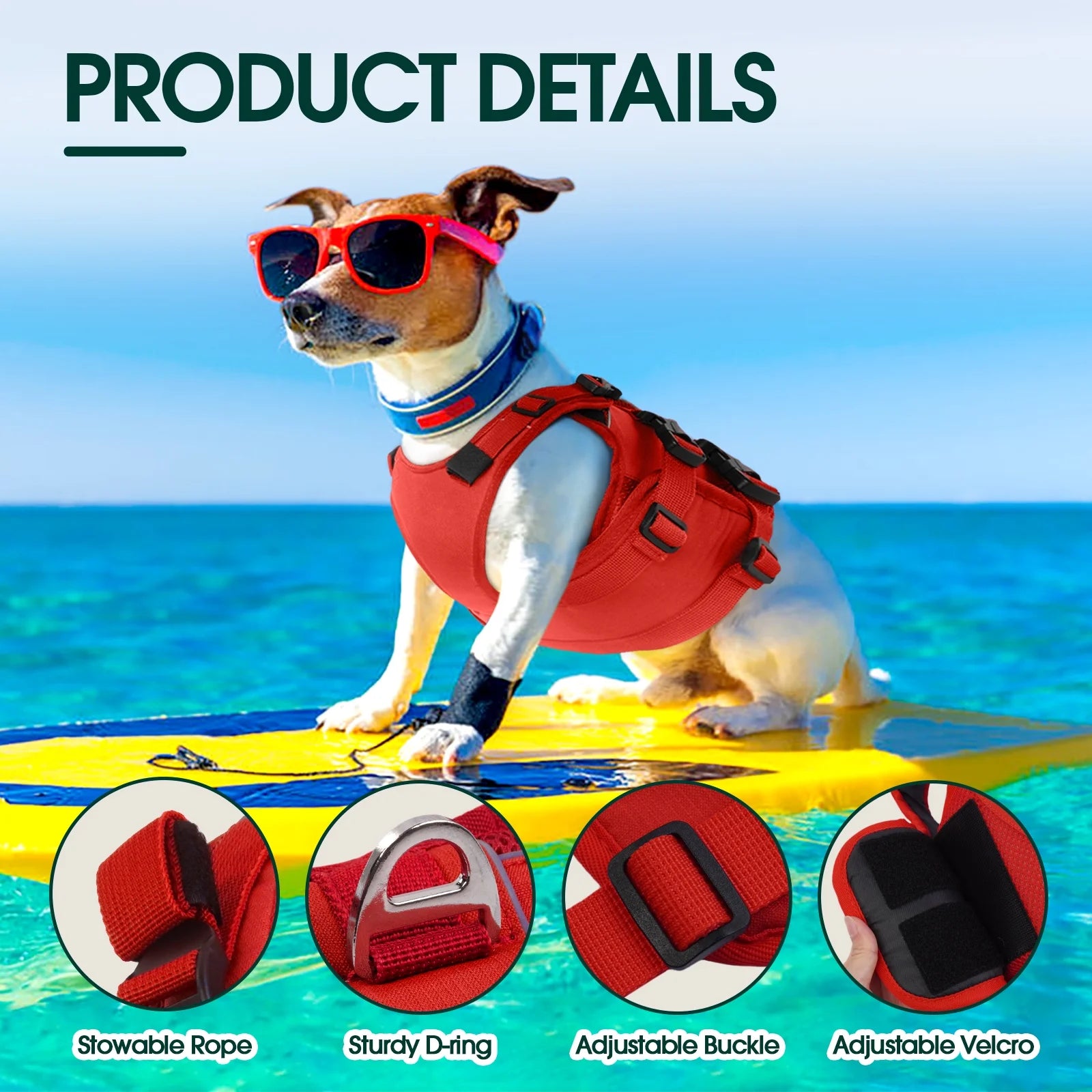 High-Floatation Dog Life Jacket for Swimming and Boating, Red, Size L