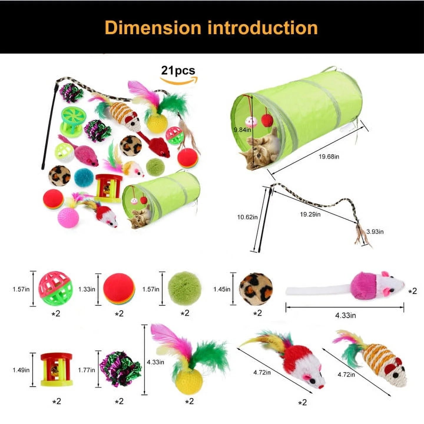 21-Piece Interactive Cat Toy Assortment with Tunnel, Teasers, Fluffy Mice, and Crinkle Balls