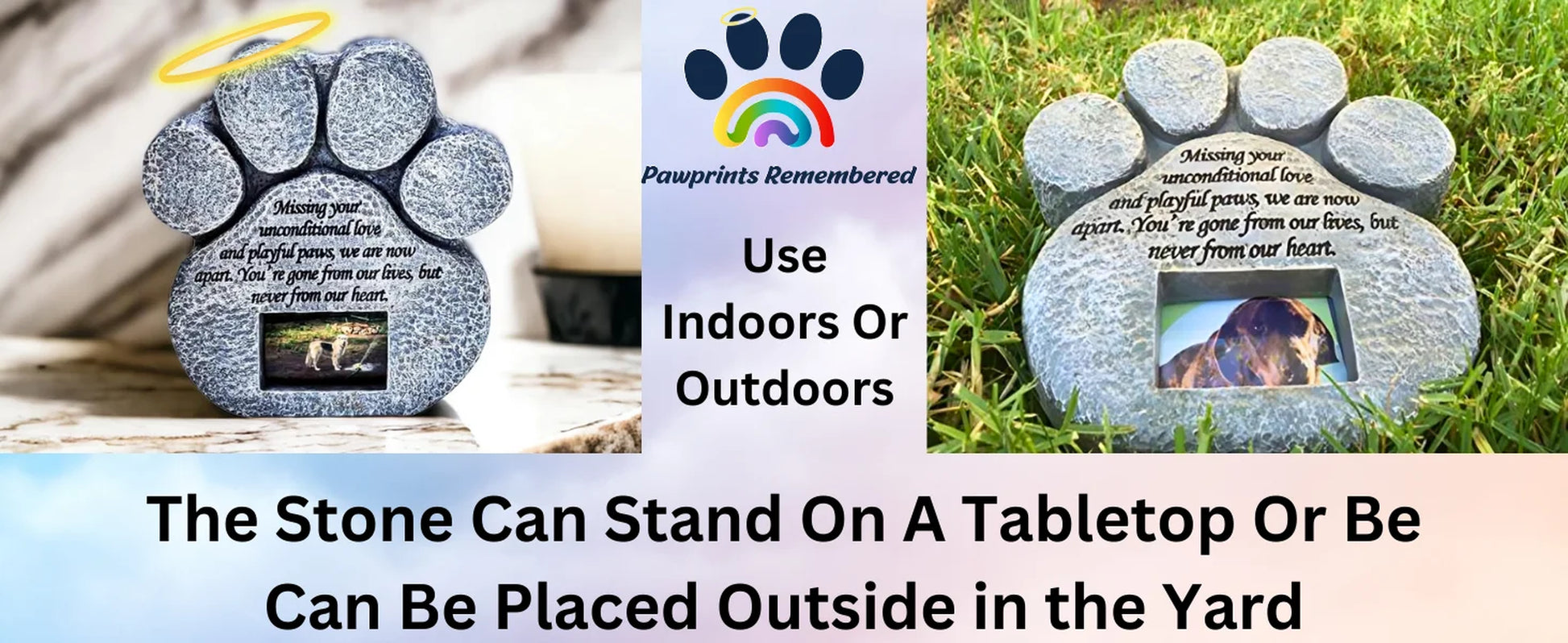 - Paw Print Pet Memorial Stone - Outdoor Garden Picture Frame