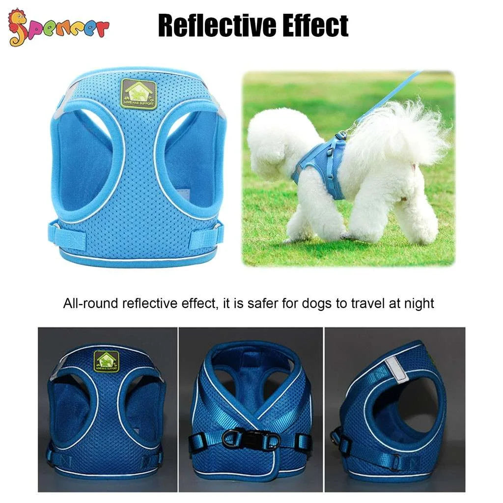 Adjustable No-Pull Pet Harness and Leash Set for Small Dogs and Cats - Reflective Mesh Soft Corduroy for Outdoor Walking and Travel, Pink, Medium