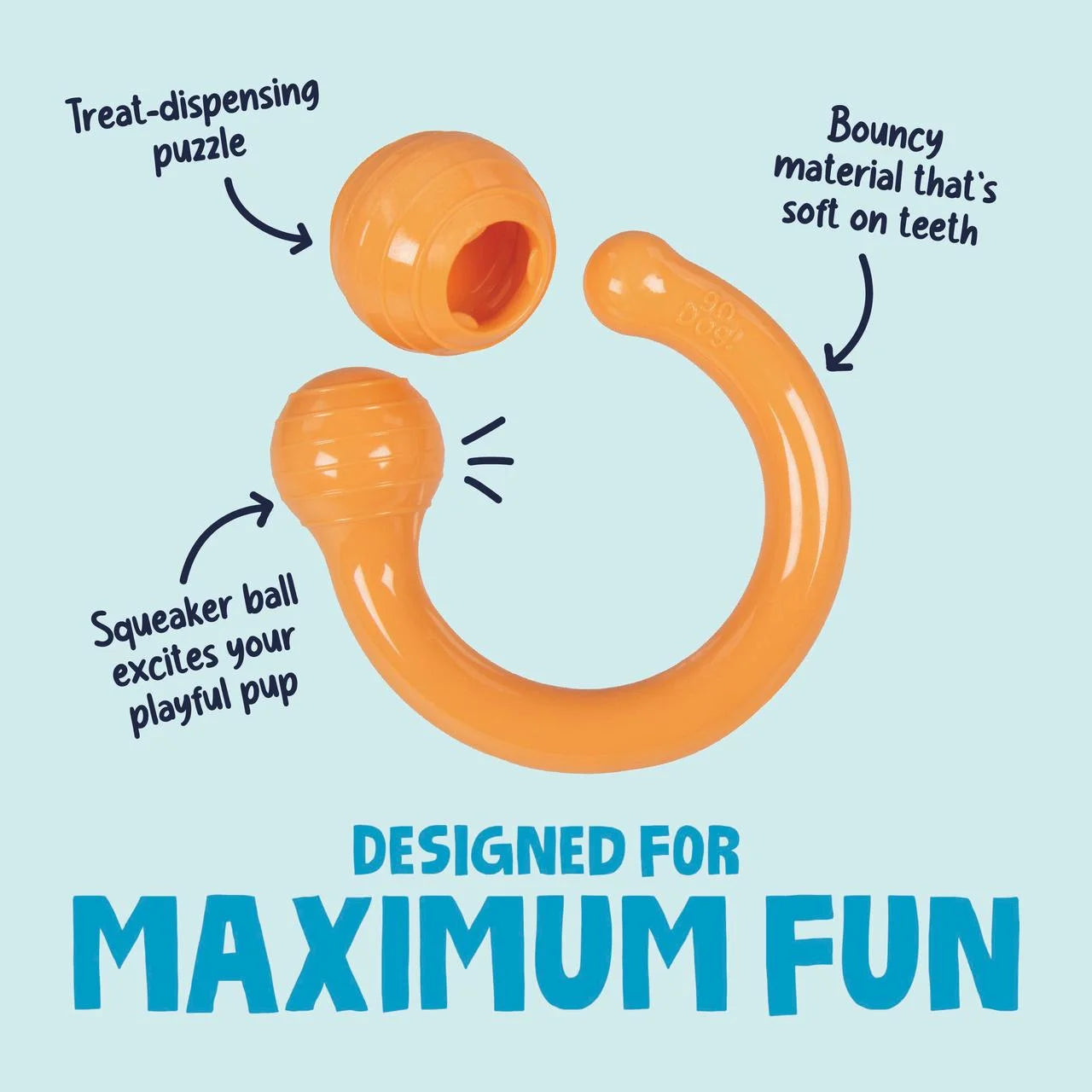 Looper Dog Toy with Chew Guard Technology - Durable, Tough, and Squeaky - Small Size, Orange