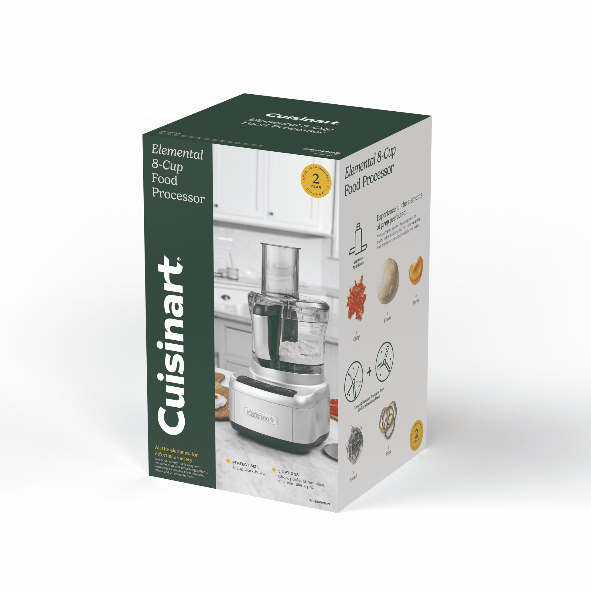 Elemental 8-Cup Food Processor, Silver