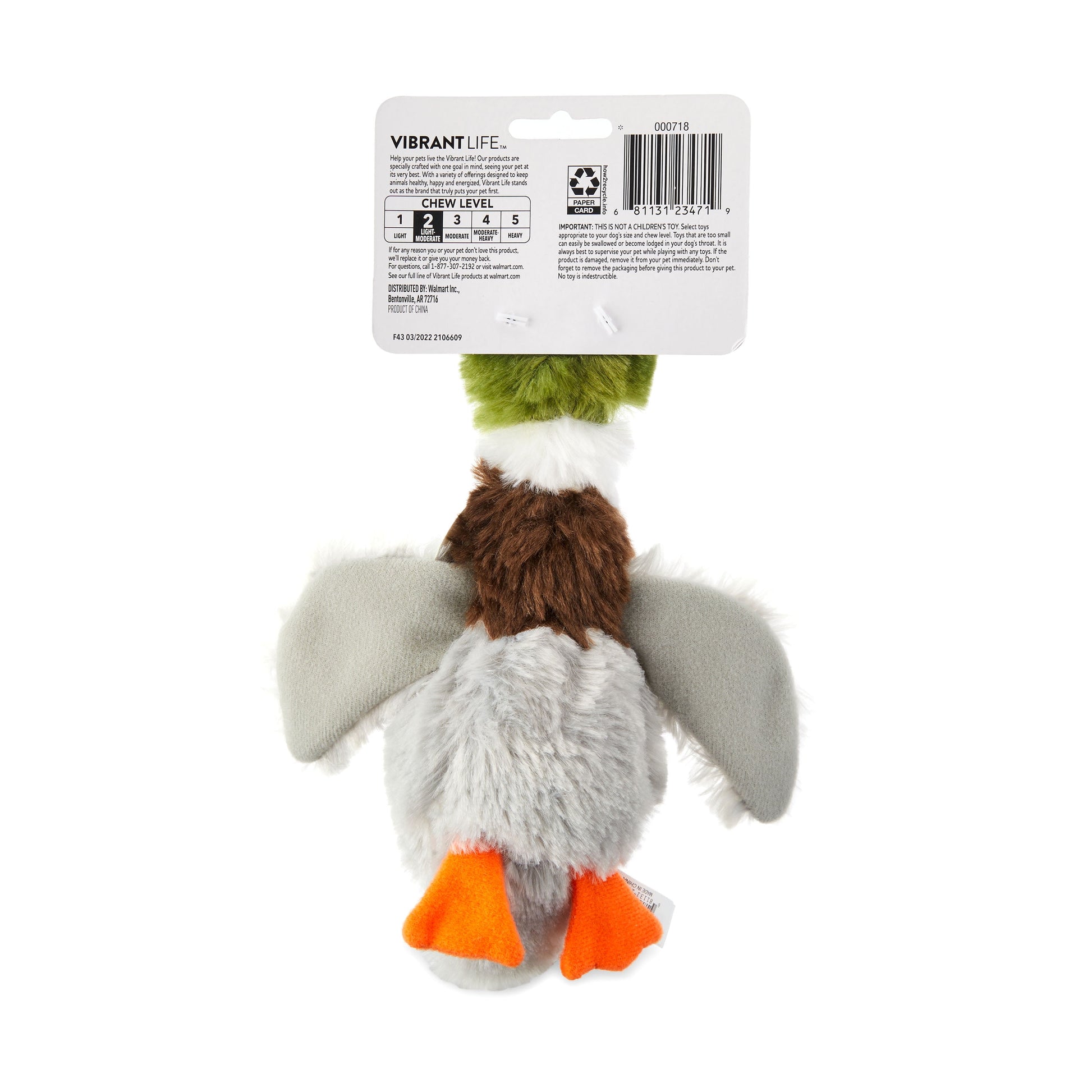 Cozy Buddy Squeaky Mallard Duck Dog Toy, Chew Level 2