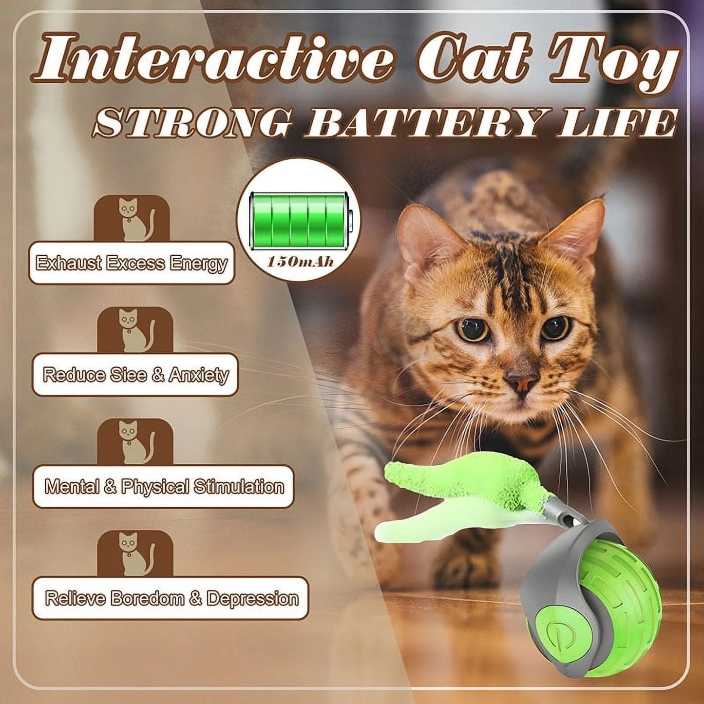 Cat Interactive Ball Toys Rolling Ball Faux Tail Rechargeable Smart Pet Toys Interactive Toys for Indoor Cats(2Pcs))