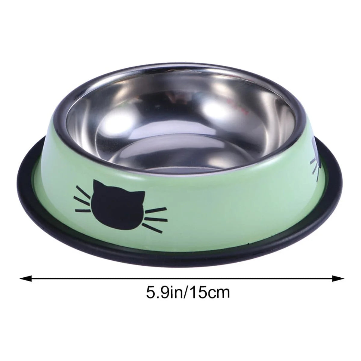 2Pc Stainless Steel Cat Bowl for Dish Water Dog Food Bowl Pet Kitten Cat Feeder (Grey and Green)