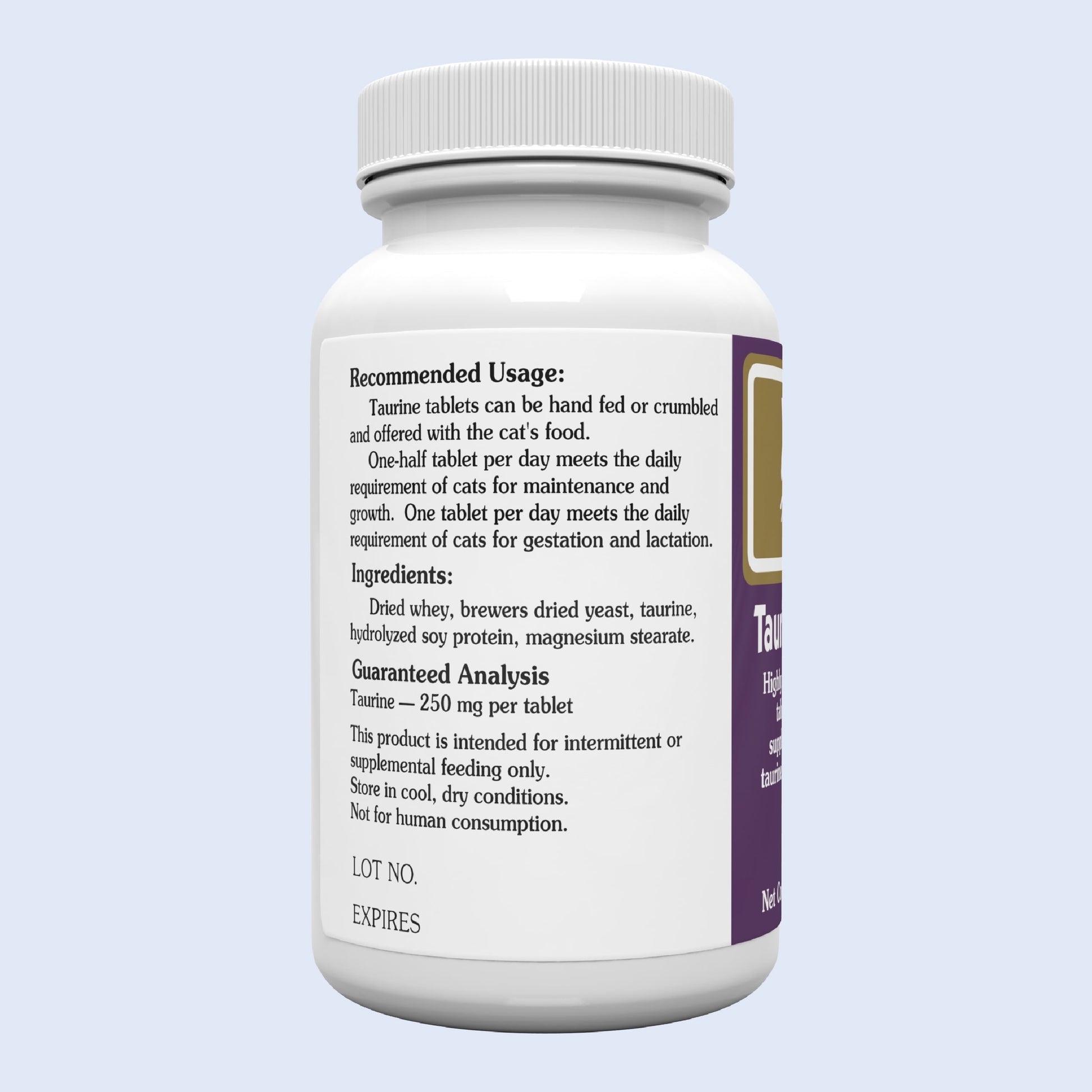 Taurine Tablets for Cats - Highly Palatable Taurine Supplement for Cats of All Ages - 250 Mg - 100 Count