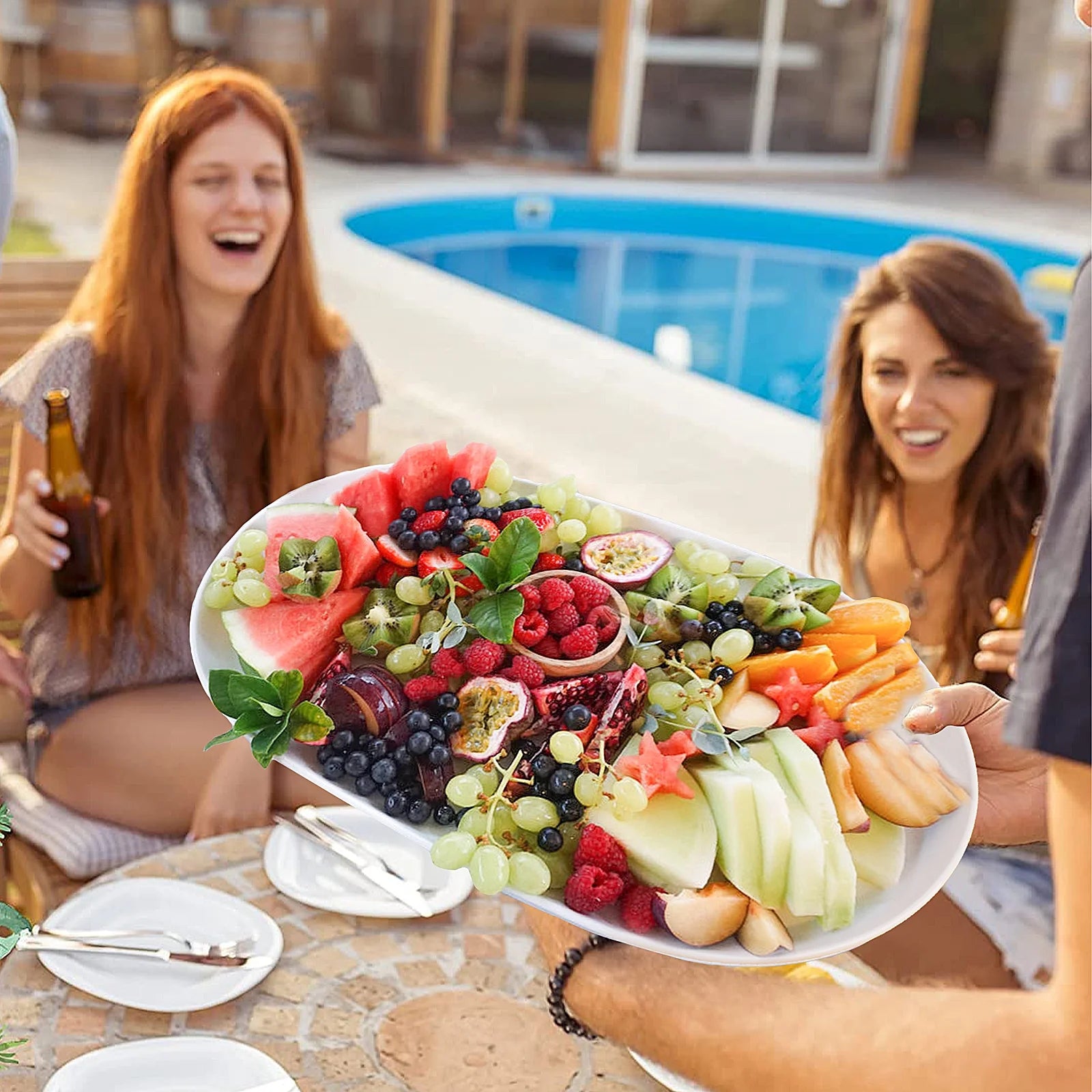 16" Large Serving Platter - Oval Large Serving Tray, Ceramic Turkey Platters, White Platters for Serving Food, Appetizers, Entertaining, Party, Set of 2