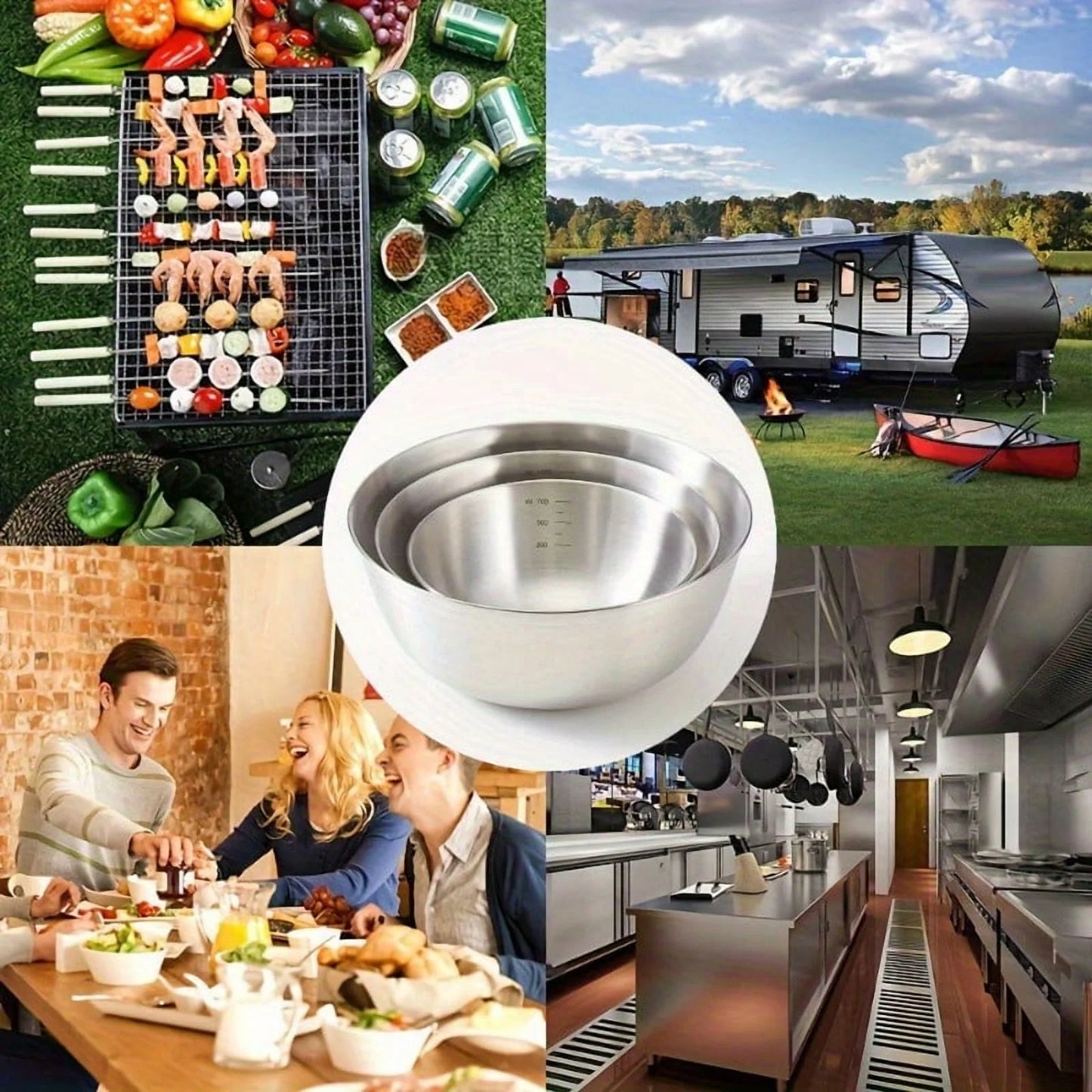 Essential Lightweight Scratch Resistant Food Safe Stainless Steel Mixing Bowls, Set of 3