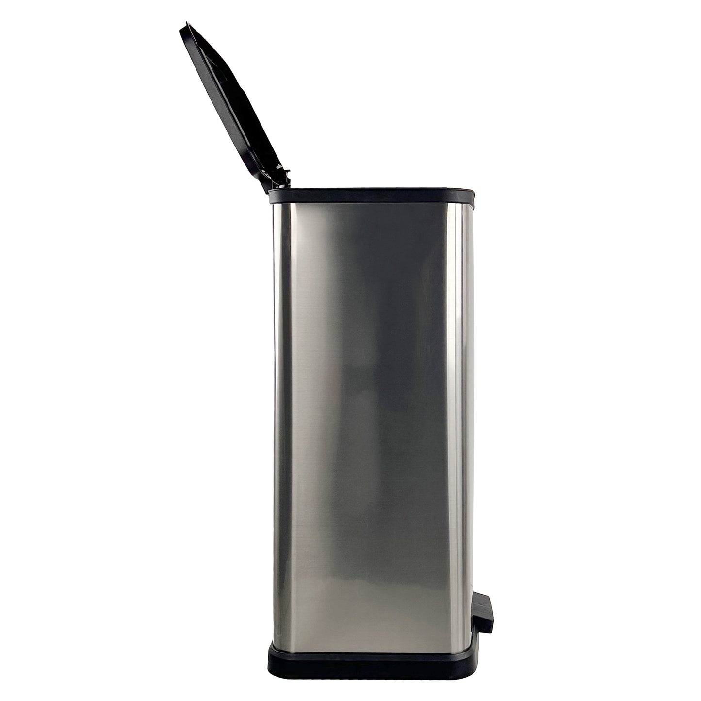 Kitchen Trash Can, 13 Gallon, Plastic Rectangular Step Garbage Bin, Silver
