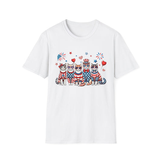 Patriotic Cat Unisex Softstyle T-Shirt for Fourth of July Celebrations