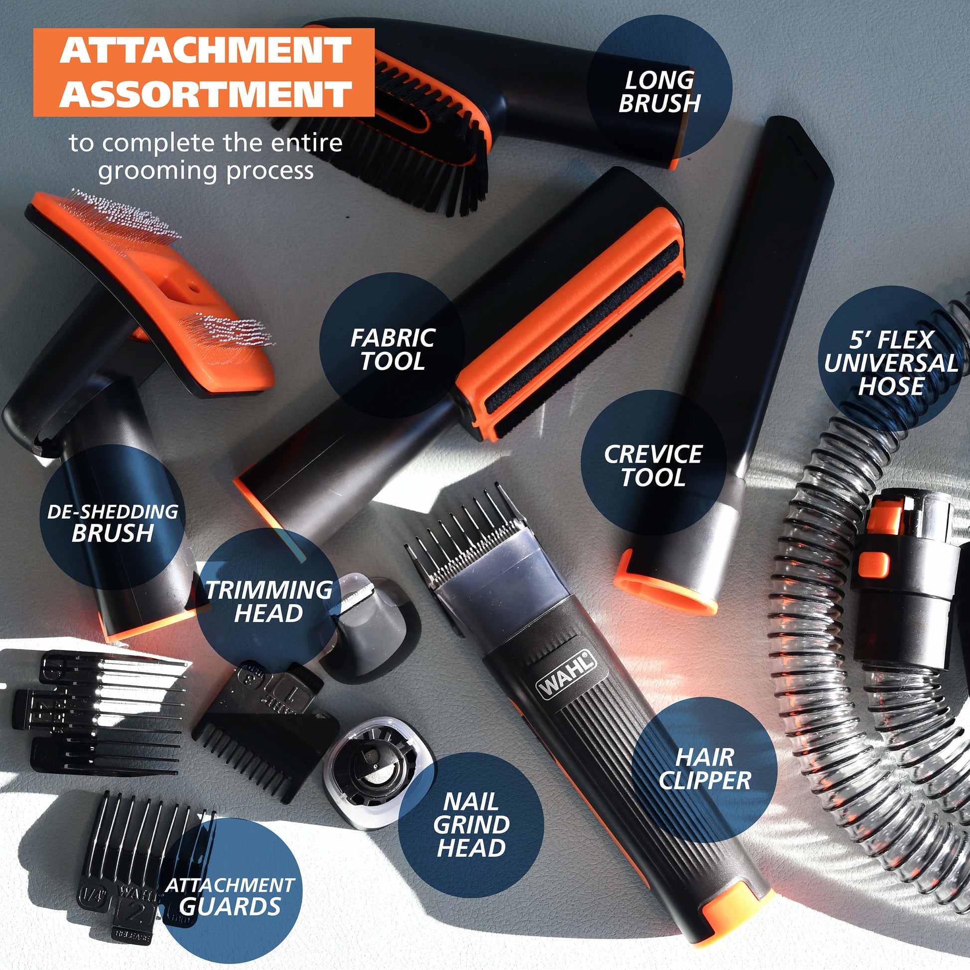 Dog Pet Groom and Vacuum Hose and Attachments, 2 Speeds, 14 Piece, Rechargeable Lithium 3026956