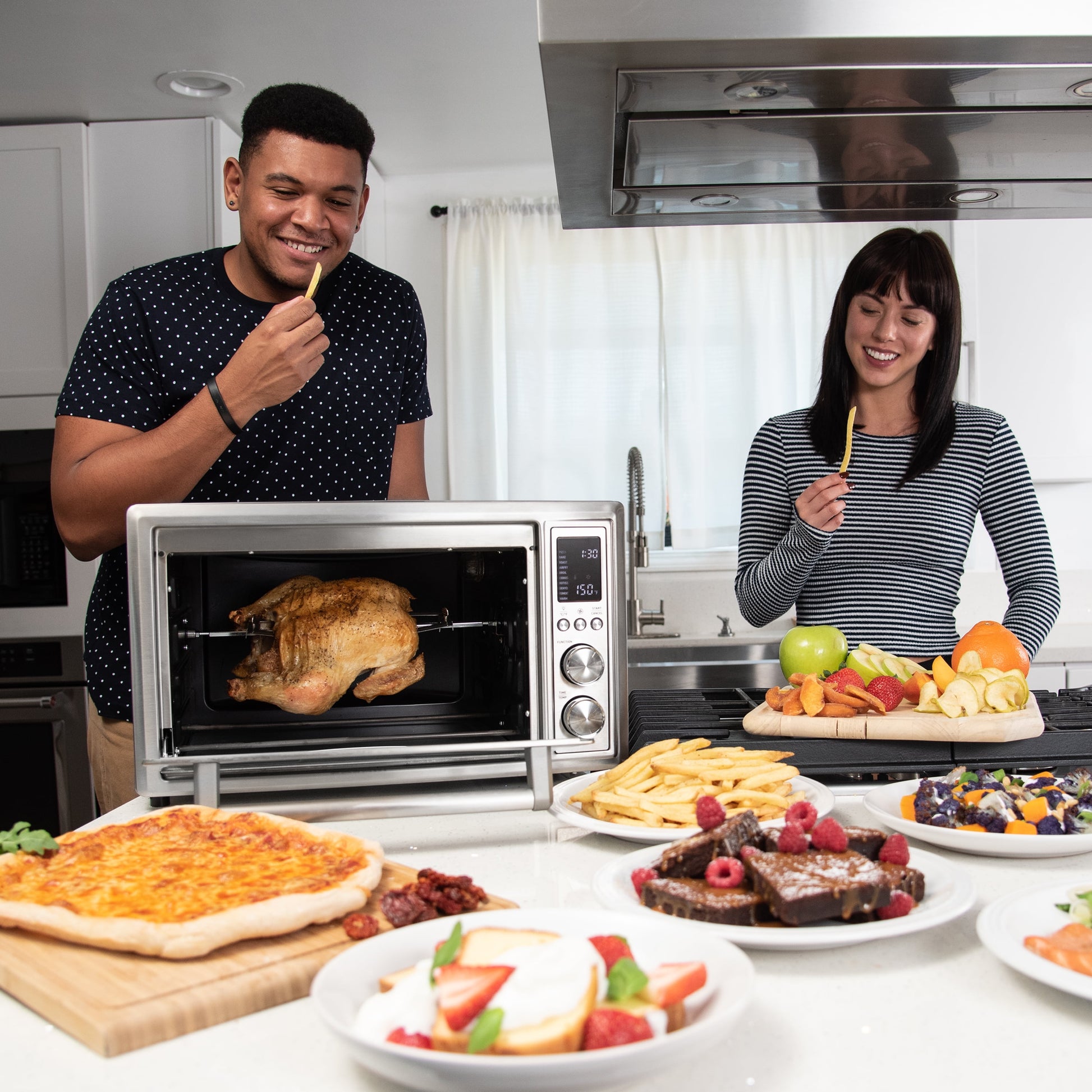 9-Slice Smart Ceramic Air Fryer Toaster Oven, Stainless Steel, Silver