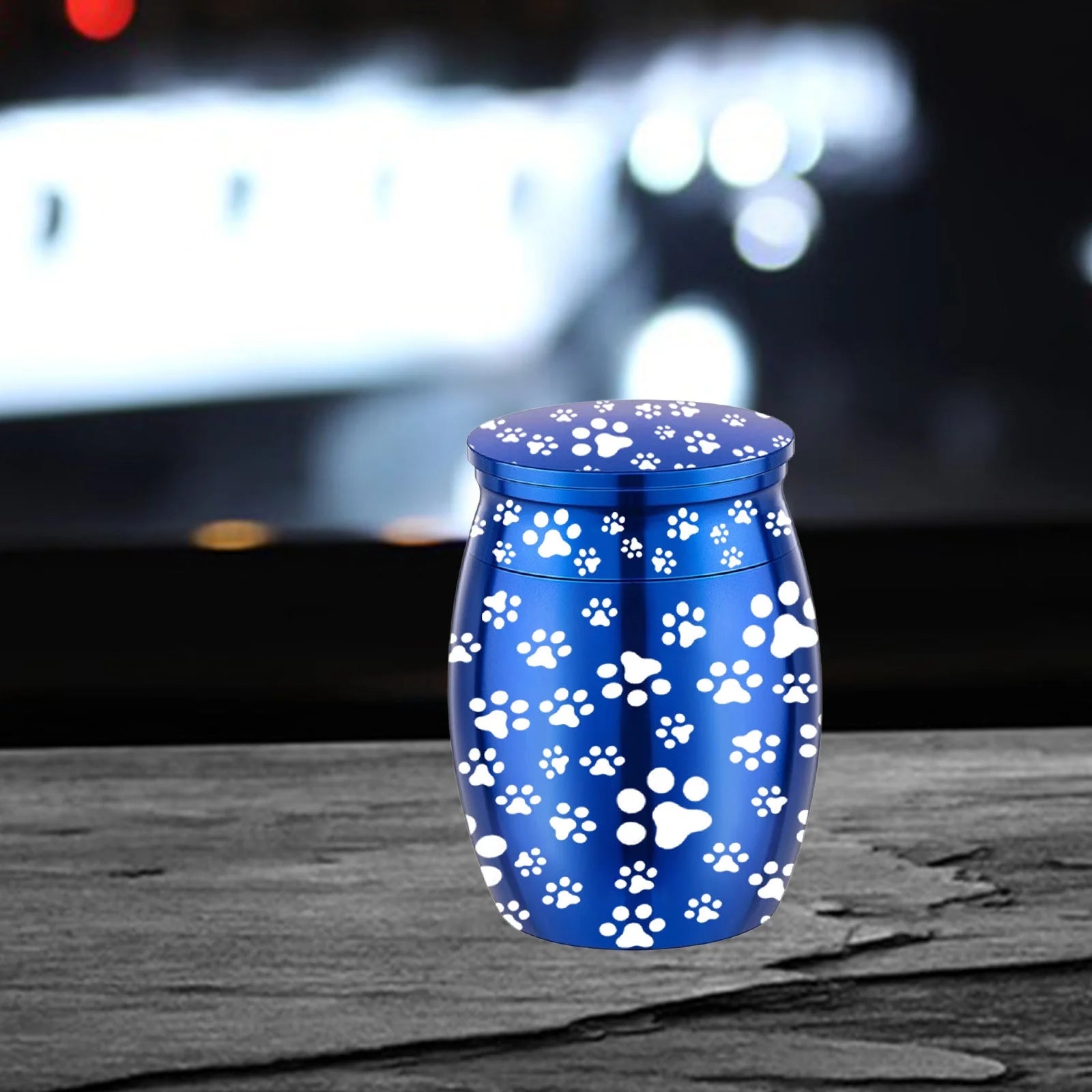Indoor and Outdoor Decorations Metal Pet Urn Engraved Dog Paw Memorial Pet Urn Funeral Small Animals Cats Urns Blue