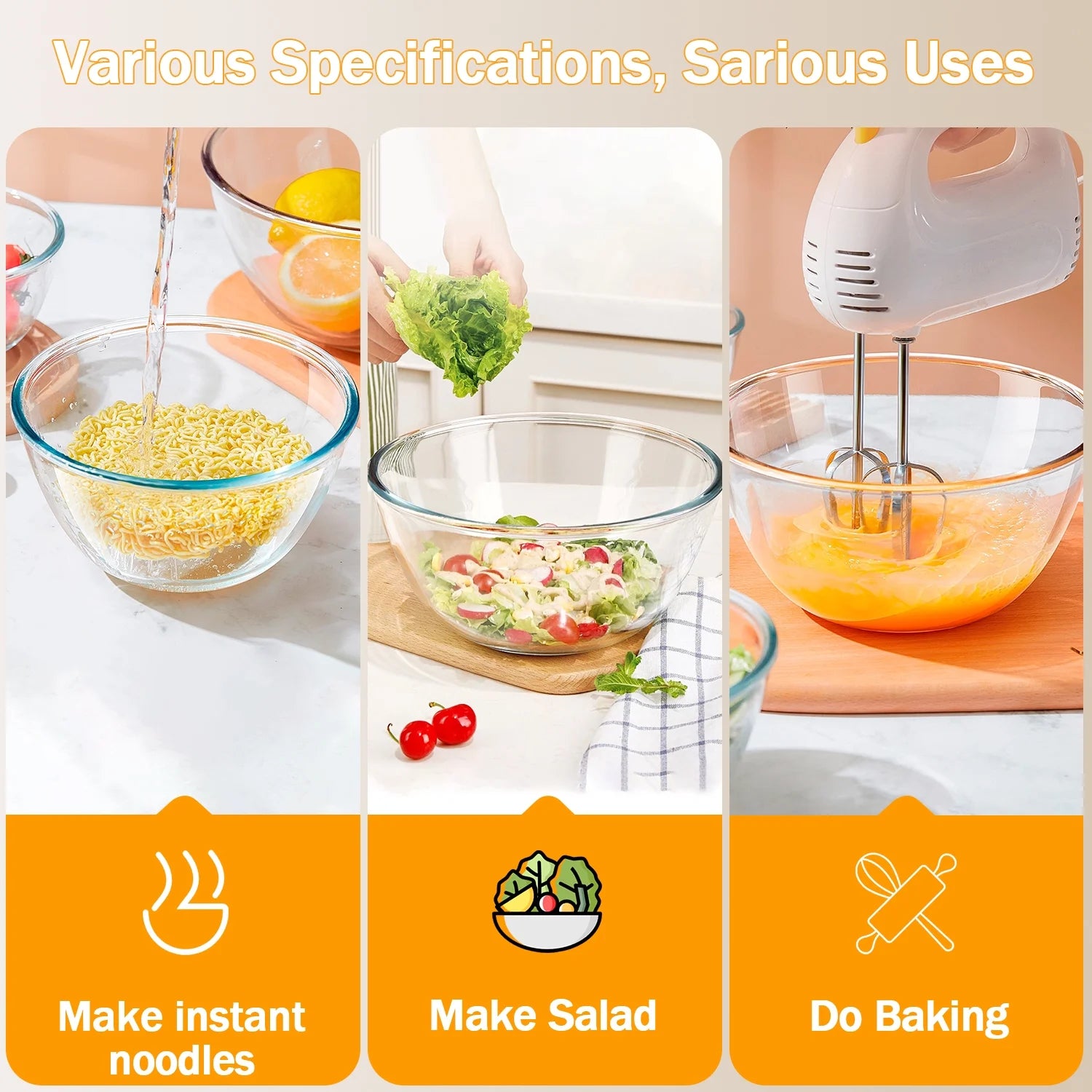 Glass Mixing Bowls Set, 4 Pack Glass Mixing Bowls with Lids, Nesting Storage Bowls for Kitchen,0.5/0.75/1.5/2.5 QT Great for Prep, Baking, Serving