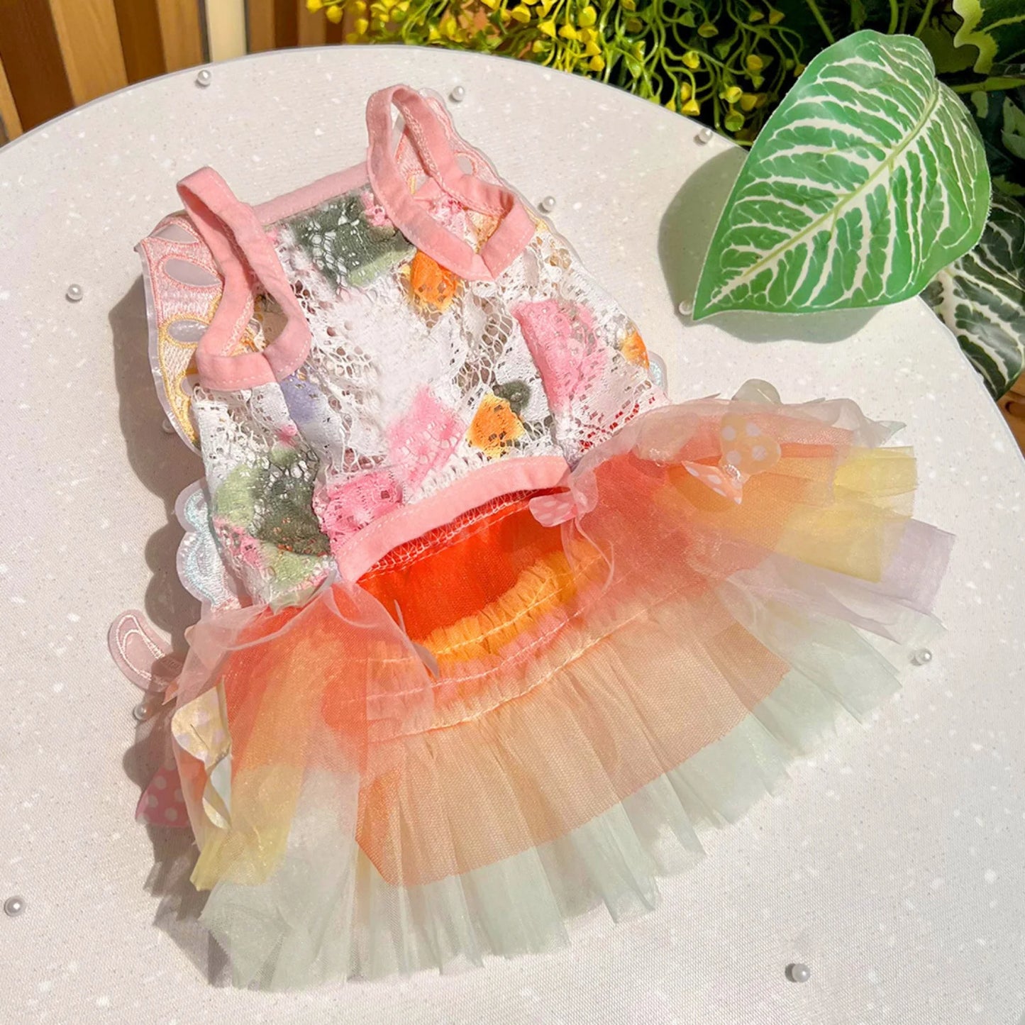 Rainbow Butterfly Dog Princess Dress - Playful Pet Apparel with Wings for Small Dogs and Cats, Ideal for Halloween, Birthdays, and Weddings