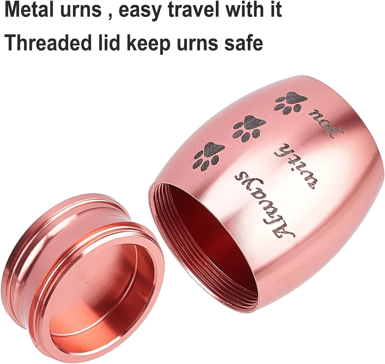 Small Pet Urns Always with You Memorial Ashes Holder Mini Paws Engraved Urns Metal Cremation Keepsake Stainless Steel Urns for Pet Dog Cat Bird Rabbit 1.18 X 1.57 Inch Pink
