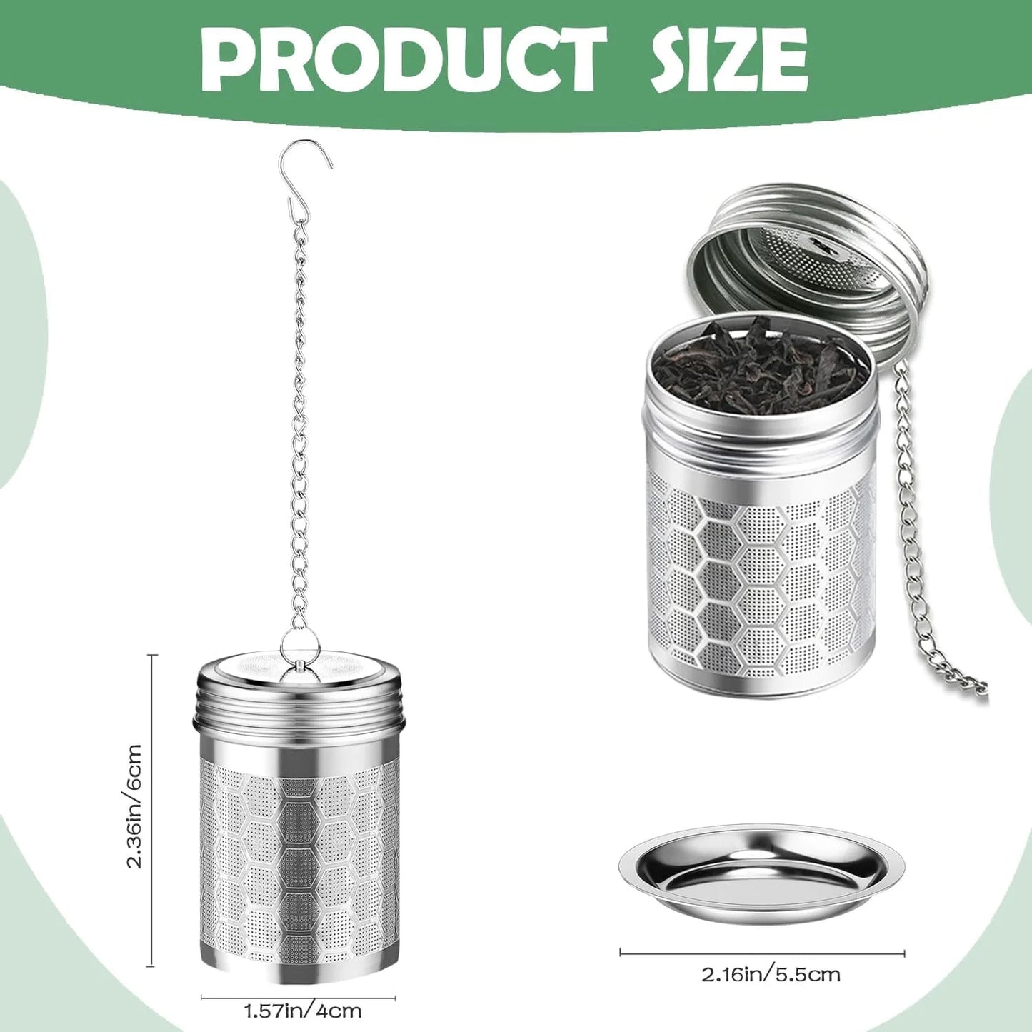 2 Pack Tea Infuser for Loose Tea, Extra Fine Mesh Tea Strainers with Drip Trays, 304 Stainless Steel Tea Diffuser Filter, Tea Steeper Infusers for Teapot, Brew Tea