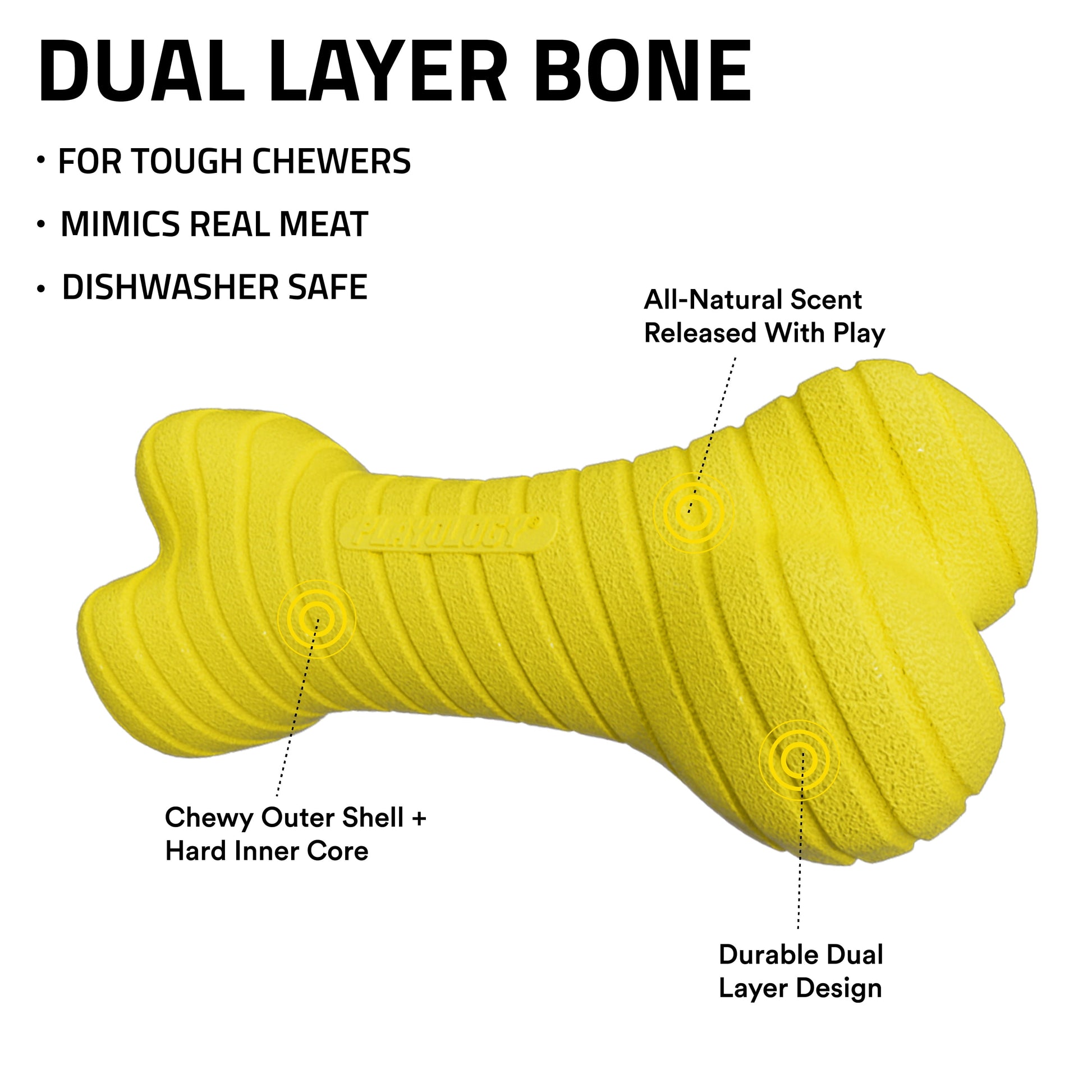 Dual Layer Chicken-Scented Bone Dog Toy for Medium Breeds in Yellow