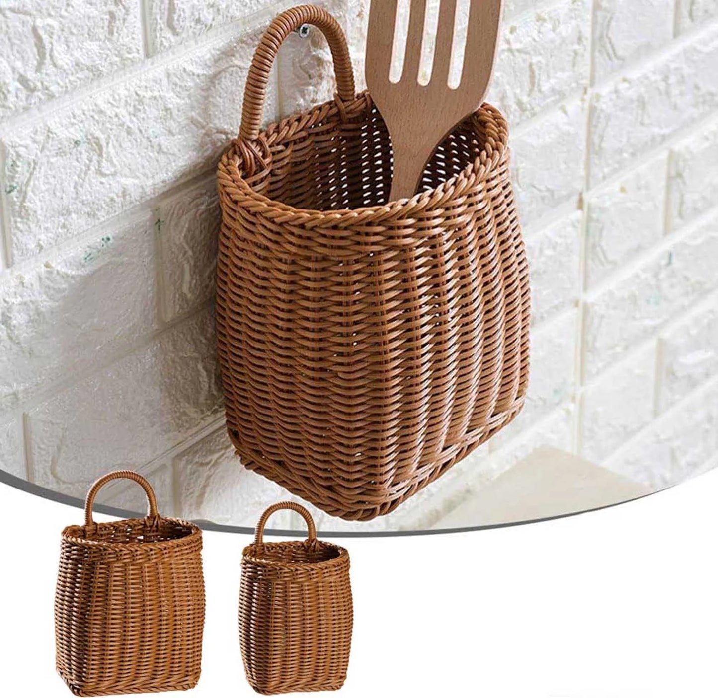 Organizers, Plastic Woven Wall Hanging Storage Basket Home Living Room Kitchen Wall Decoration Hanging Basket, Storage Basket Gifts for Her