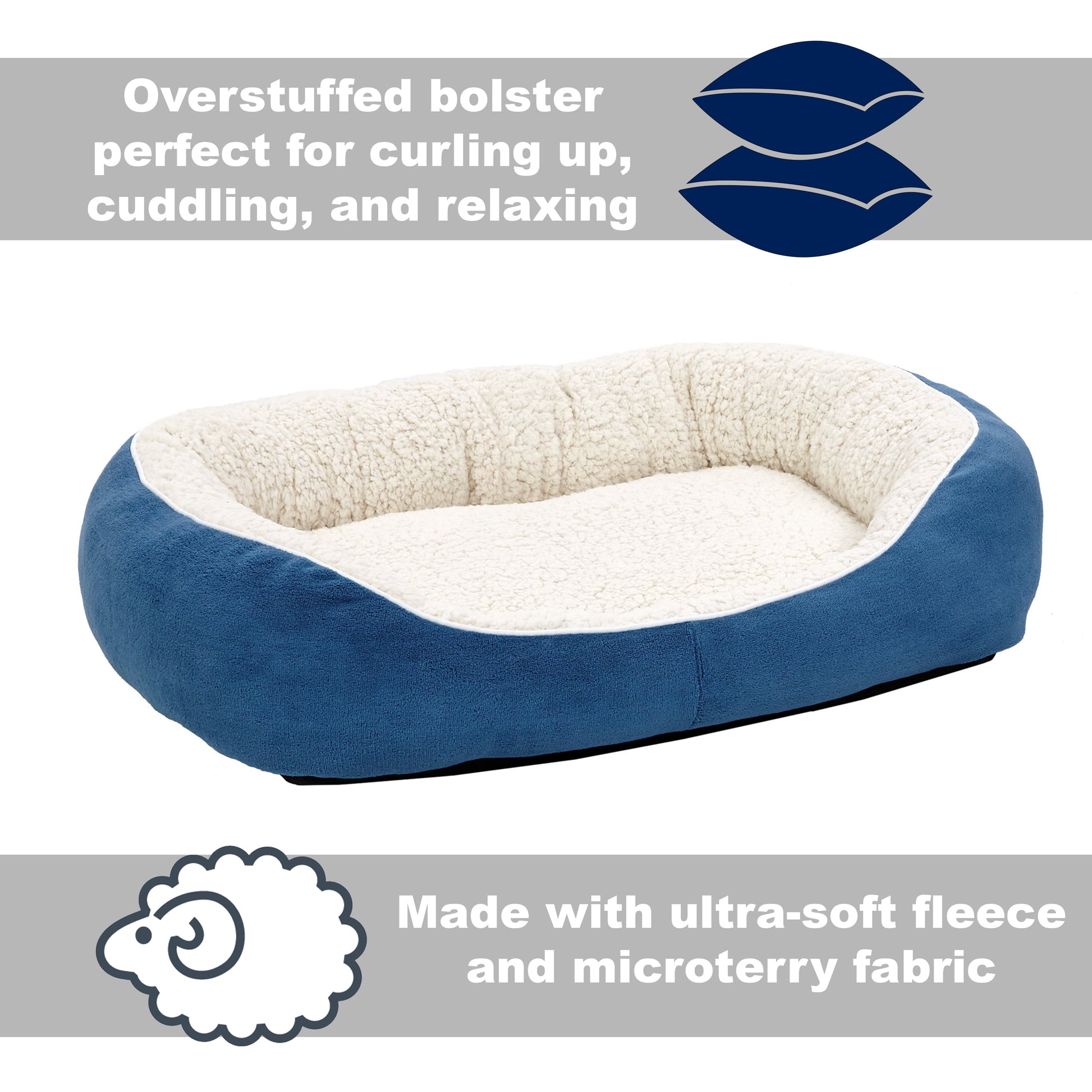 Midwest Homes for Pets Overstuffed Micro-Terry Cuddle Pet Bed for Medium Dogs & Cats, Blue