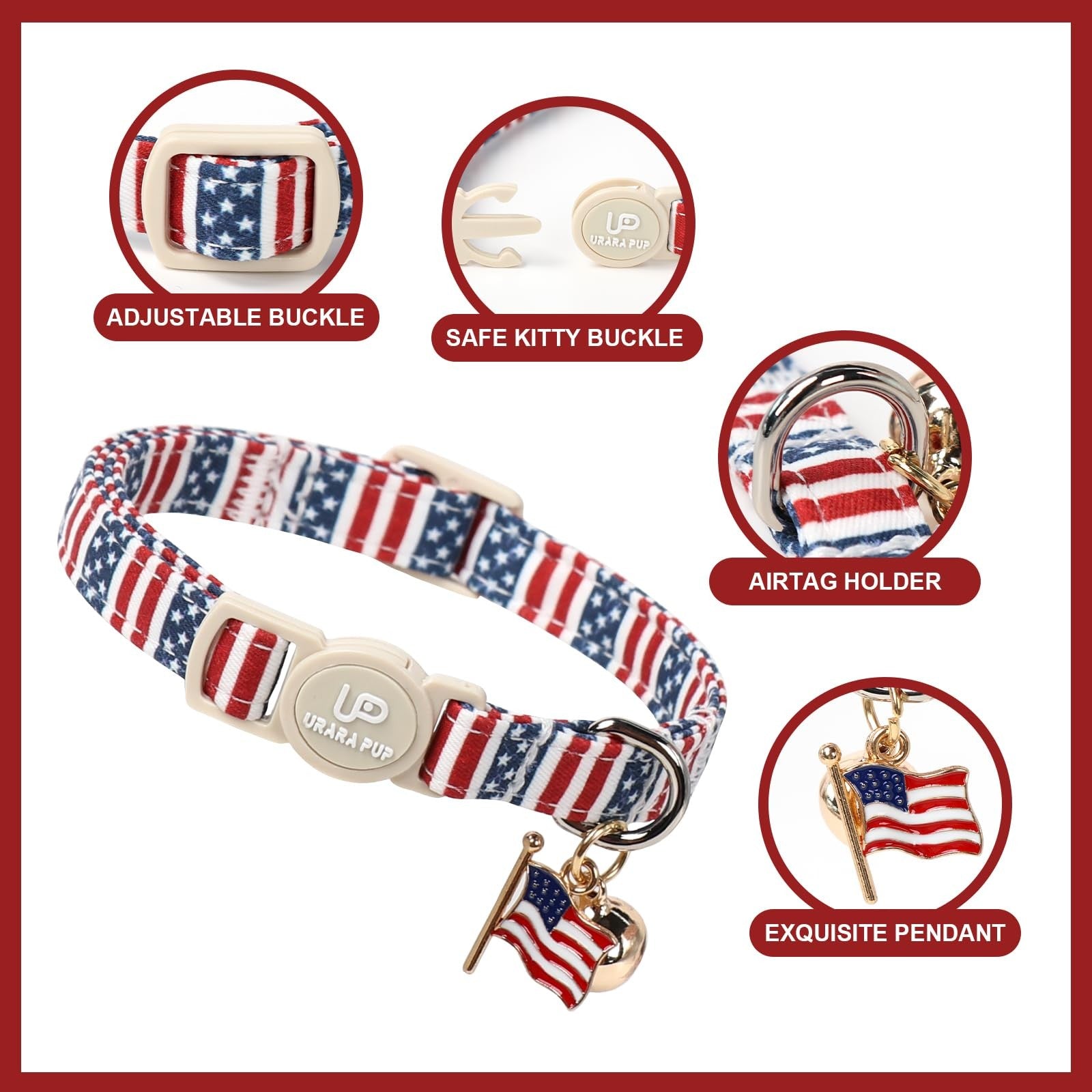 Patriotic 4th of July Cat Collar Set - 2-Pack Breakaway Kitten Collars with Flag Design