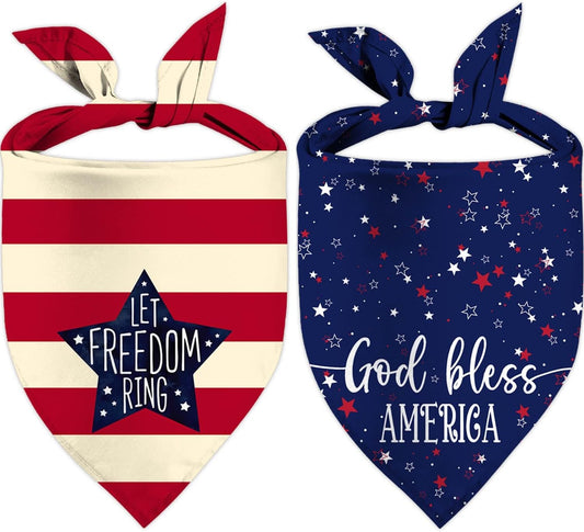 4Th of July Dog Bandanas, Patriotic Party Pet Decorations 2 Pack, Adjustable Ind