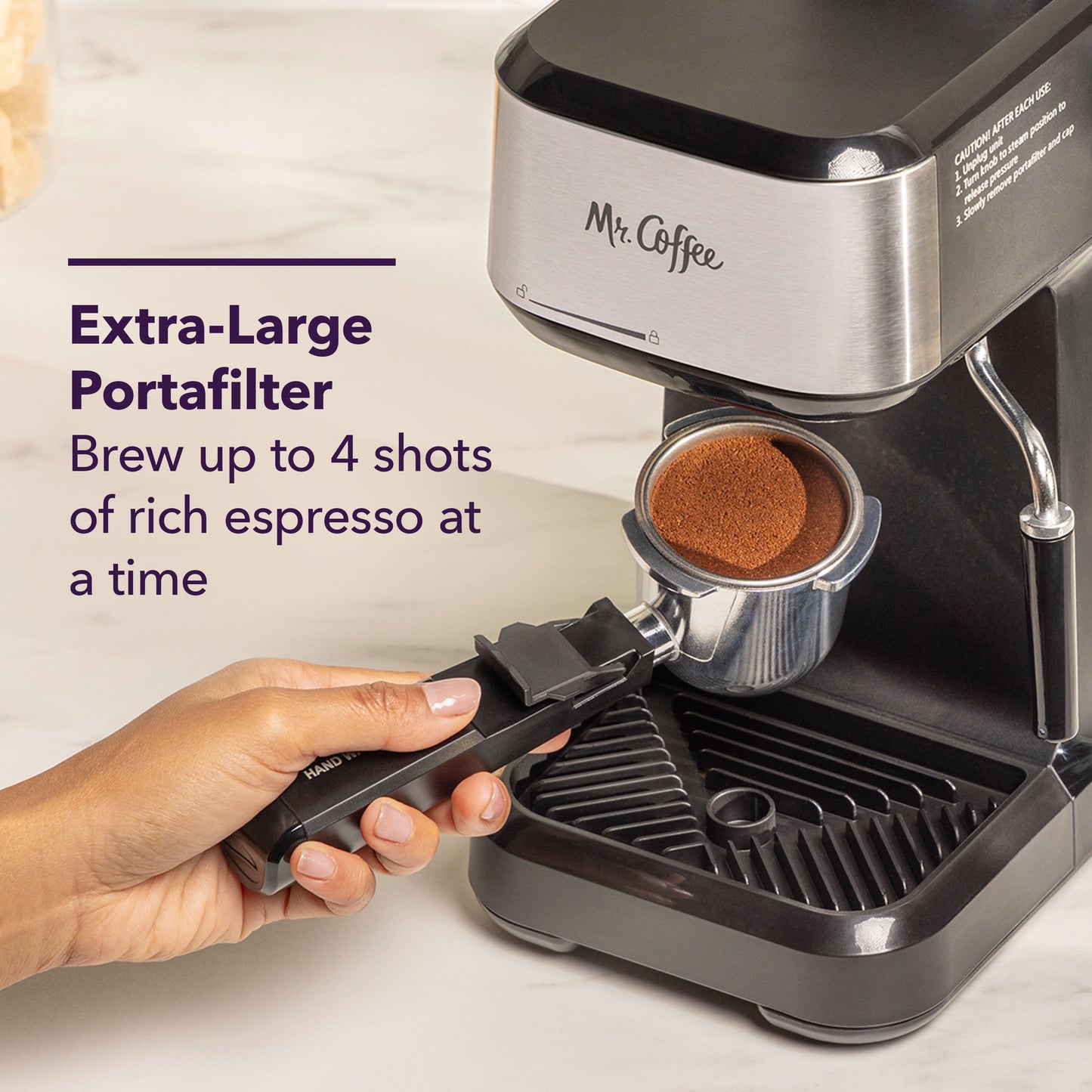® 4-Shot Steam Espresso Machine, Cappuccino Maker, and Latte Maker with Glass Carafe