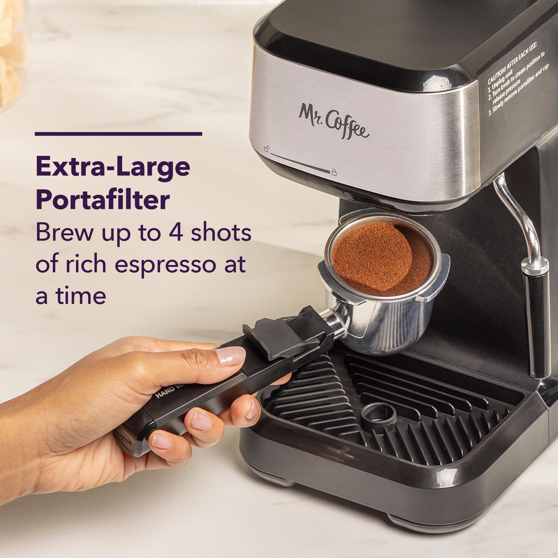 ® 4-Shot Steam Espresso Machine, Cappuccino Maker, and Latte Maker with Glass Carafe
