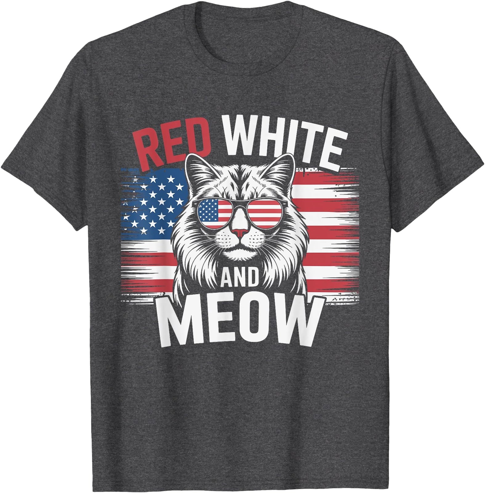Red White and Meow Funny Cat Patriotic 4Th of July T-Shirt
