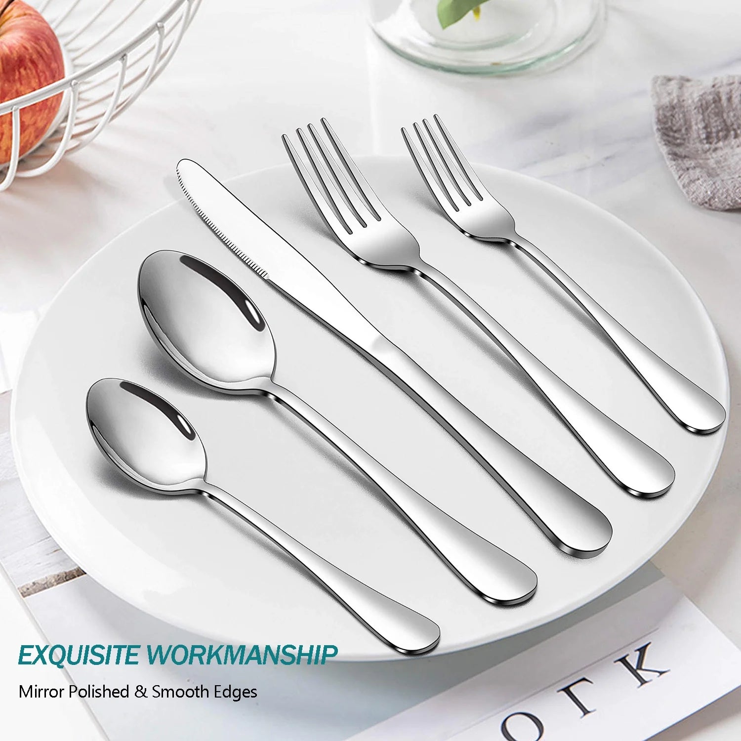 45 Pieces Silverware Set with Serving Utensils, Stainless Steel Modern Flatware Cutlery Set for 8, Eating Utensils Tableware Include Forks Knives Spoons, Mirror Polished & Dishwasher Safe