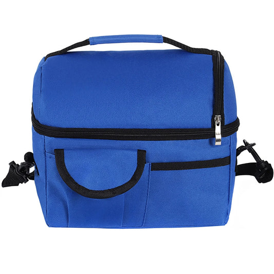 Large Insulated Lunch Bag for Women and Men, Blue Oxford Fabric Dual Compartment Reusable Lunch Box for School Office Work Picnic, Leakproof Cooler Lunch Tote Bag with Adjustable Shoulder Strap