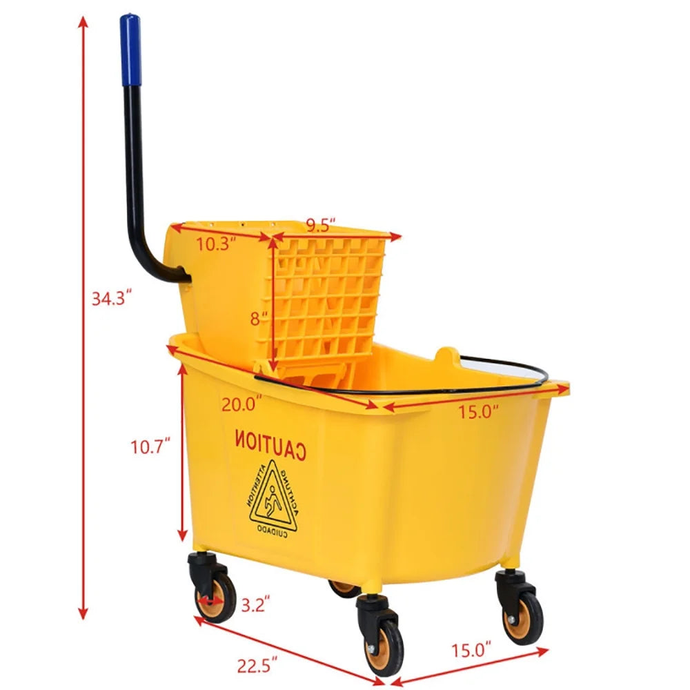 31 Quart Mop Bucket Side Press Wringer on Wheels with Panel, Side Press Wringer Combo Commercial Cleaning Caddy Plastic