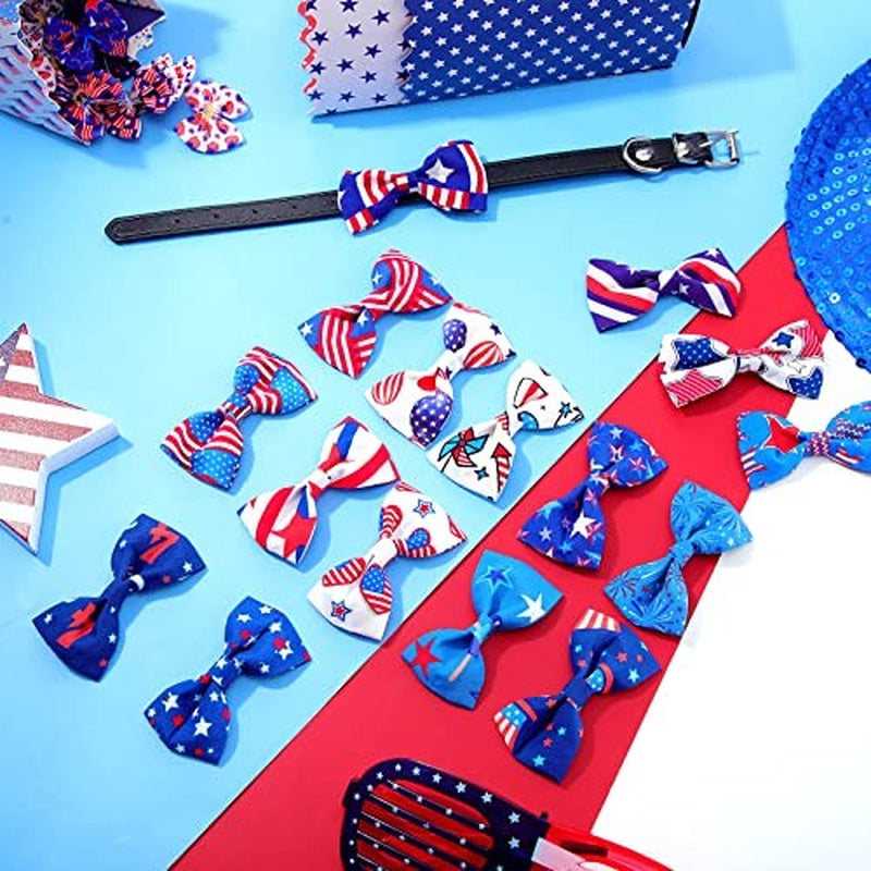 16 Pcs 4Th of July Summer Pet Bow Tie Collar Attachment, American Flag Dog Bow