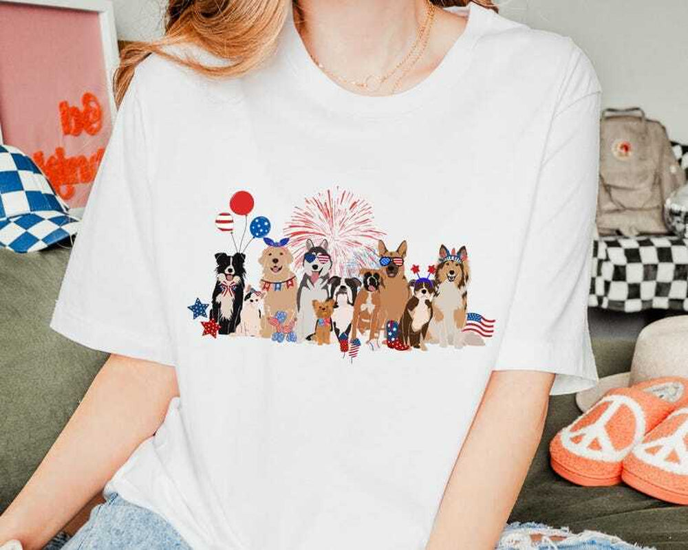 4Th of July Dogs Tee,Usa Dogs, America, Patriotic Dog,Cute Tees, Dog Mom,Dog Dad
