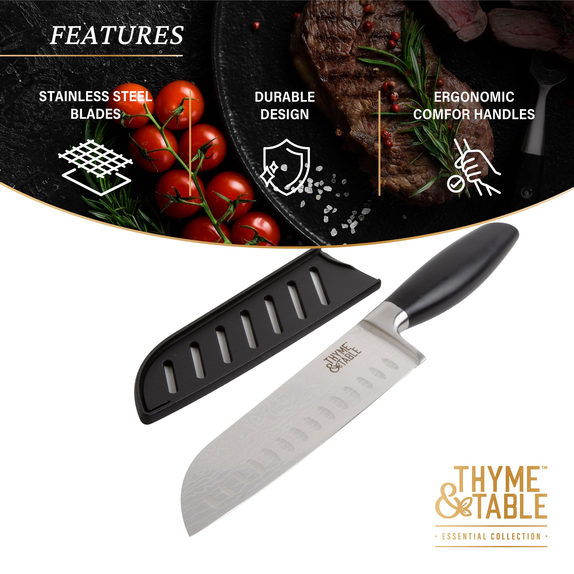High Carbon Stainless Steel Kitchen 7" Santoku Knife